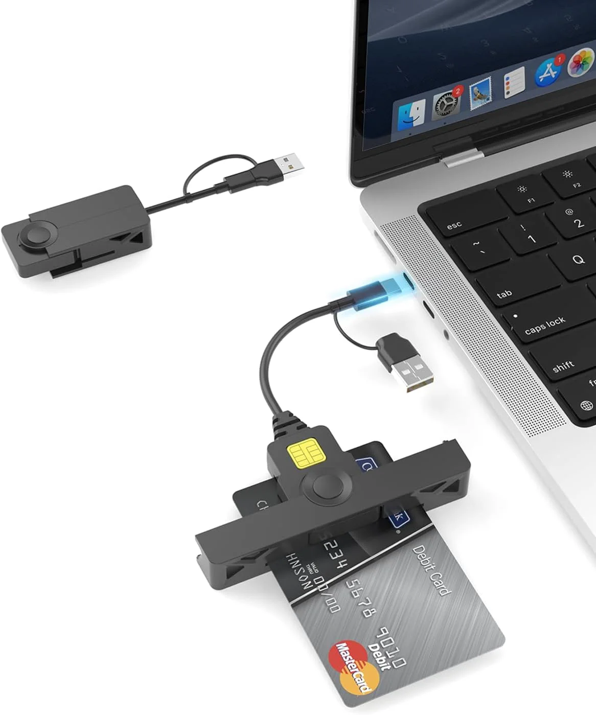 کارت‌خوان CAC نظامی USB C، کارت‌خوان هوشمند CAC USB نظامی DOD، کارت‌خوان 2 در 1 USB/Type C با قابلیت اتصال سوییچ، کارت‌خوان ID CAC سازگار با Mac Os، Windows، Linux، مشکی
