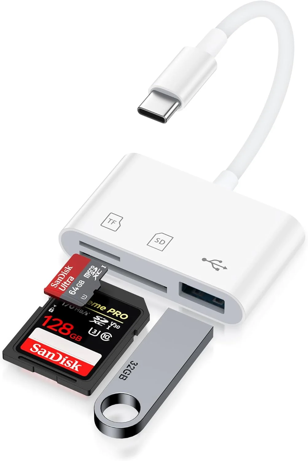 کارت خوان SD برای آیفون 17/Air/16e/16 Pro Max/16 Pro/16 Plus/16/15pro Max/15Plus/15Pro/15، کارت خوان حافظه USB C، آداپتور دانگل کارت خوان 3 در 1 Type C TF MicroSD برای آیپد پرو، کامپیوتر، دوربین