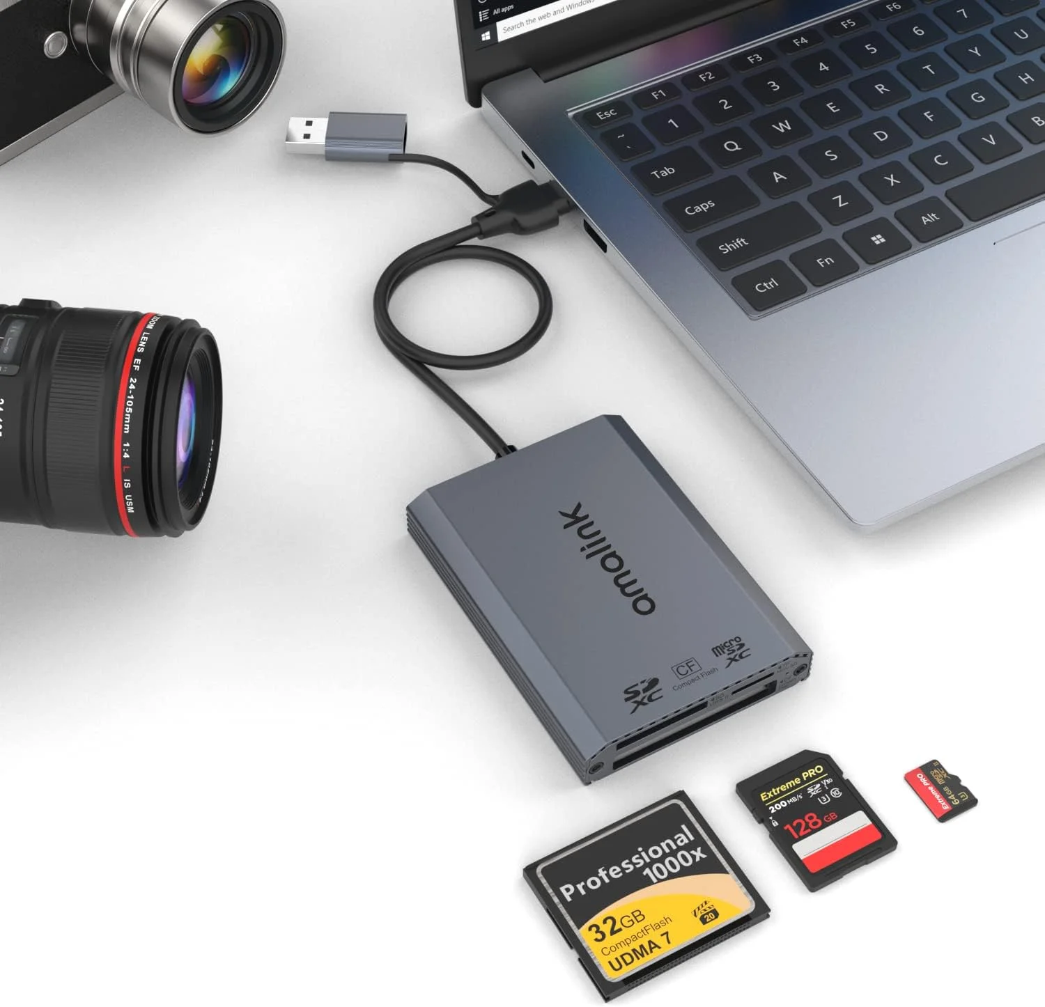 کارت خوان UHS-II SD. آداپتور کارت خوان سه گانه USB-A/USB-C CF Compact Flash. پشتیبانی از CF/UHS-II/UHS-I SD/SDHC/SDXC، سازگار با ویندوز، مک OS