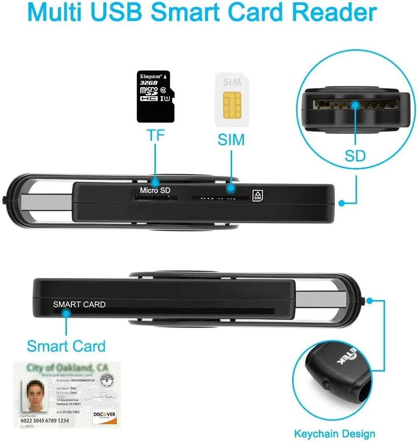 کارت خوان هوشمند USB Rocketek DOD Military USB Cac، سازگار با ویندوز، لینوکس/یونیکس، MacOS X - دارای کارت خوان SDHC/SDXC/SD و کارت خوان Micro SD کارت خوان هوشمند USB Rocketek DOD Military USB Cac، سازگار با ویندوز، لینوکس/یونیکس، MacOS X - دارای کارت خوان SDHC/SDXC/SD و کارت خوان Micro SD