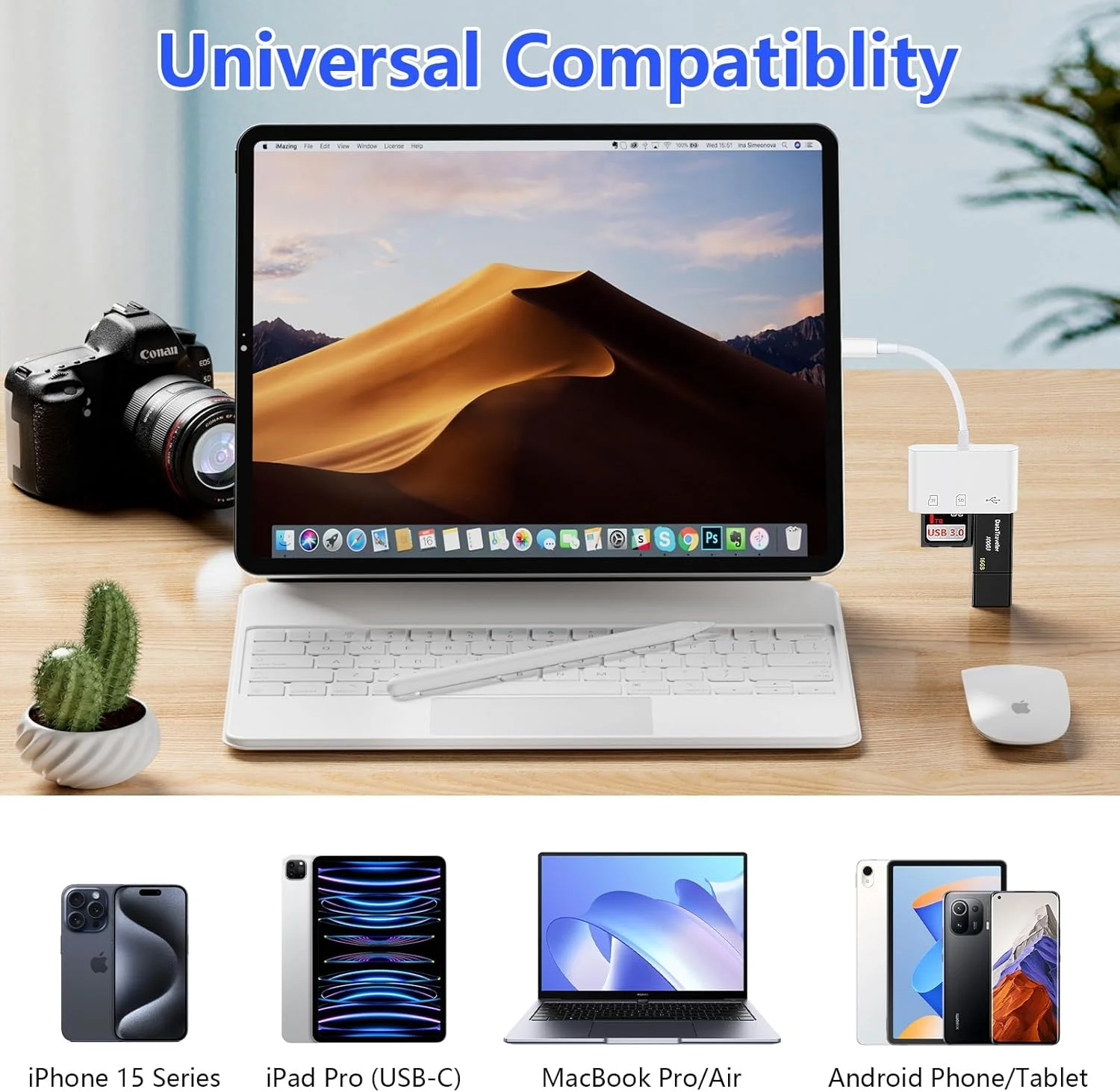 کارت خوان SD مدل USB C برای آیفون 17 ایر پرو مکس 16e 16 پرو مکس پلاس/مک بوک/سامسونگ، آداپتور کارت حافظه دوربین TypeC برای کارت های SD، Micro SD، SDHC، SDXC، TF، MMC، UHSI کارت خوان SD مدل USB C برای آیفون 17 ایر پرو مکس 16e 16 پرو مکس پلاس/مک بوک/سامسونگ، آداپتور کارت حافظه دوربین TypeC برای کارت های SD، Micro SD، SDHC، SDXC، TF، MMC، UHSI