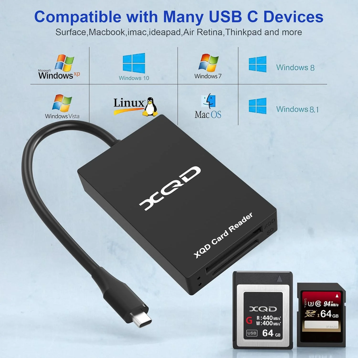 کارت خوان XQD USB C کارت خوان دوگانه XQD/SD با سرعت فوق العاده 5 گیگابیت بر ثانیه، پشتیبانی از سری Sony G/M، Lexar 2933x/1400x USB Mark XQD، کارت SD برای ویندوز/مک OS، کارت خوان Type-C XQD کارت خوان XQD USB C کارت خوان دوگانه XQD/SD با سرعت فوق العاده 5 گیگابیت بر ثانیه، پشتیبانی از سری Sony G/M، Lexar 2933x/1400x USB Mark XQD، کارت SD برای ویندوز/مک OS، کارت خوان Type-C XQD