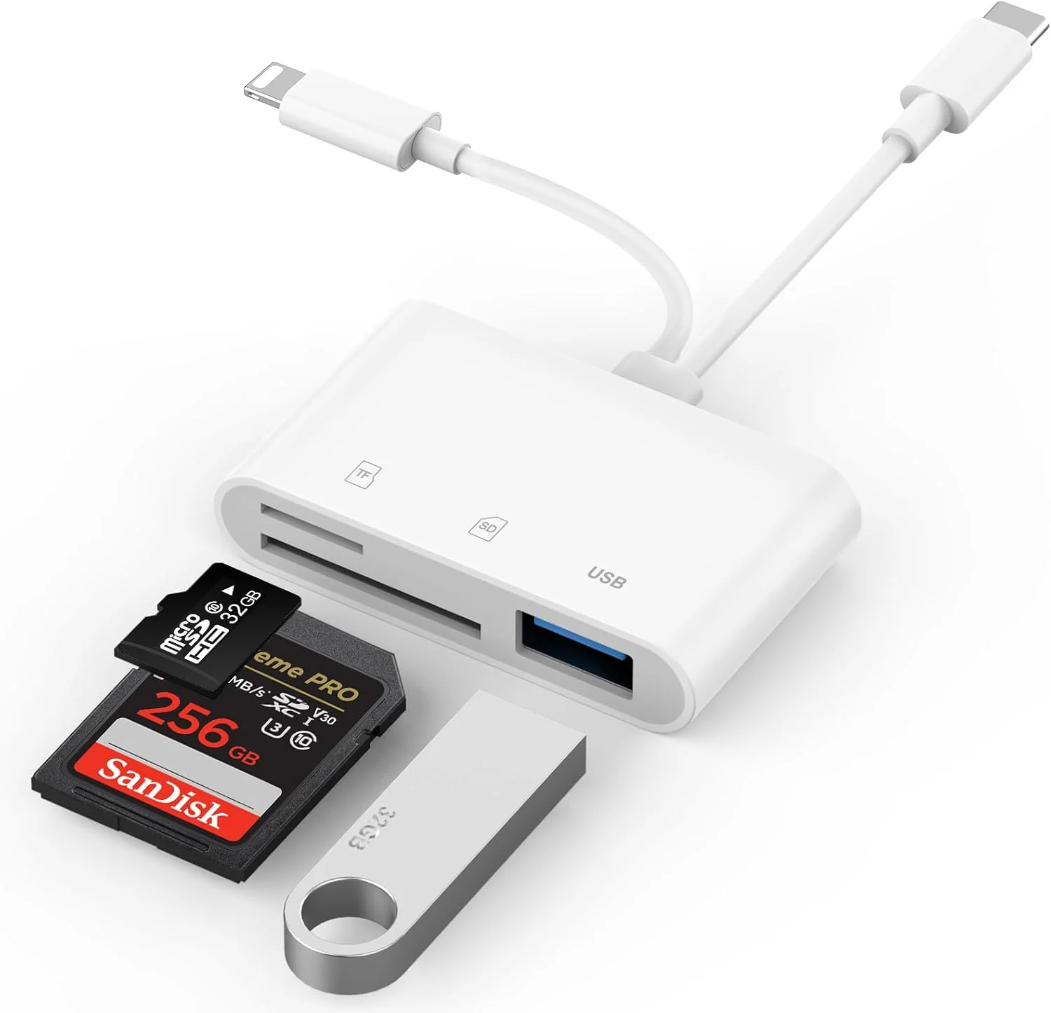 کارت خوان SD برای آیفون، آیپد، آداپتور کارت خوان SD دو پورت USB C لایتنینگ، کارت خوان حافظه برای آداپتور دوربین، پشتیبانی از SD، Micro SD، بدون نیاز به برنامه، اتصال و پخش