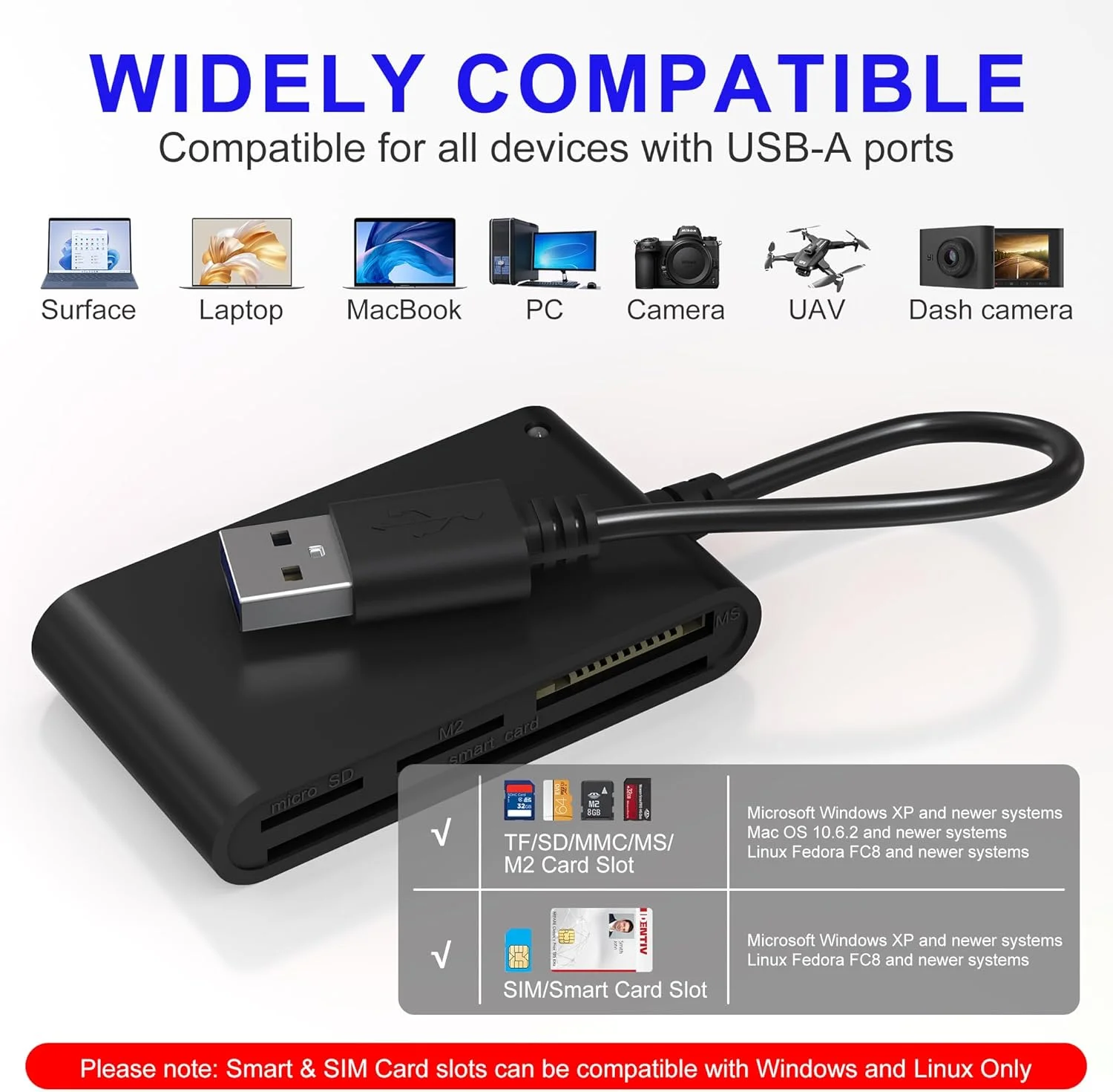 کارت خوان سیم کارت برای کامپیوتر - کارت خوان هوشمند نظامی 7 در 1 و کارت خوان MS Pro Duo/SD/TF/M2/ID/IC/SIM/PIV، آداپتور Memory Stick Pro Duo برای ویندوز، لینوکس، MacOS X کارت خوان سیم کارت برای کامپیوتر - کارت خوان هوشمند نظامی 7 در 1 و کارت خوان MS Pro Duo/SD/TF/M2/ID/IC/SIM/PIV، آداپتور Memory Stick Pro Duo برای ویندوز، لینوکس، MacOS X