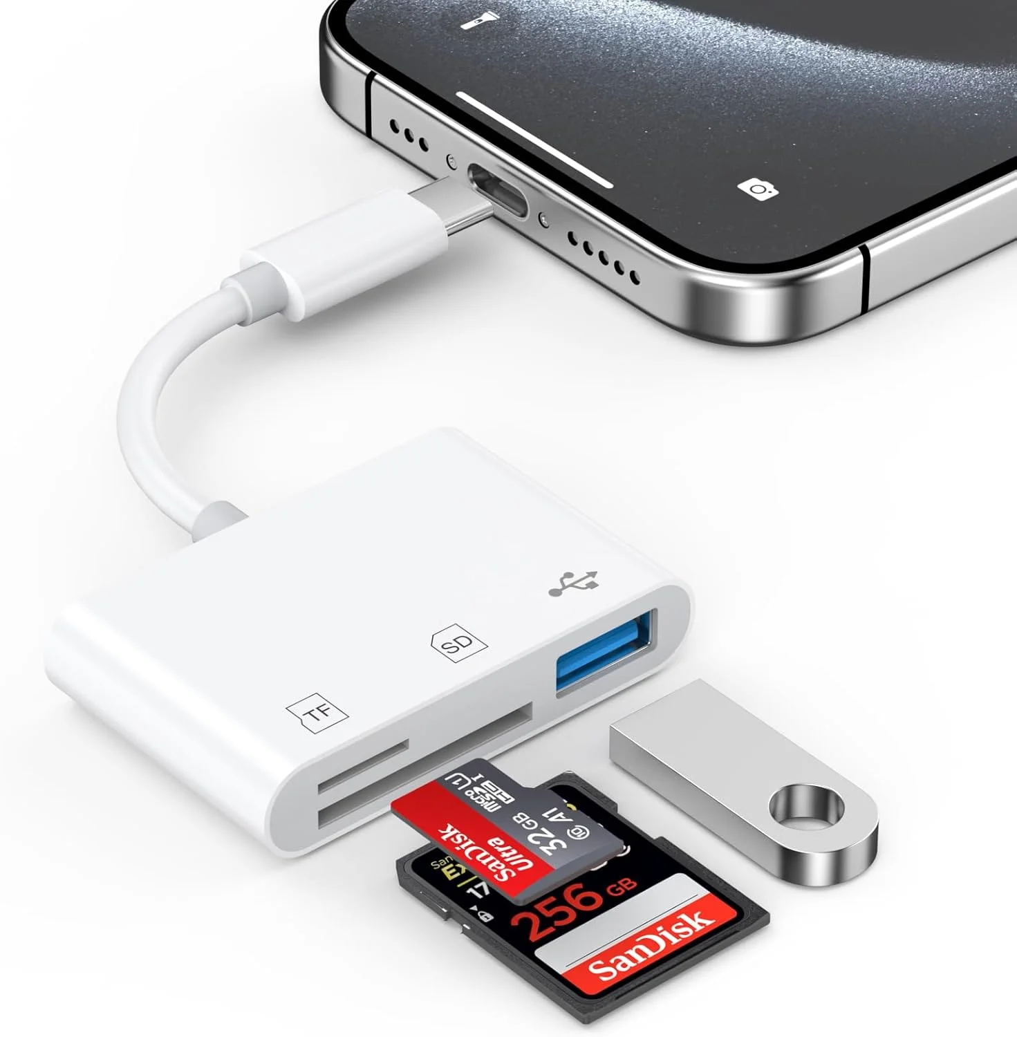 کارت خوان USB C SD برای آیفون 17، 16، 15 پرو مکس، آیپد، مک بوک، آداپتور کارت حافظه دوربین شکاری 3 در 1 Type C با دو اسلات و پورت USB برای مک بوک پرو/ایر/مینی، لپ تاپ اندروید و سایر دستگاه های USB C کارت خوان USB C SD برای آیفون 17، 16، 15 پرو مکس، آیپد، مک بوک، آداپتور کارت حافظه دوربین شکاری 3 در 1 Type C با دو اسلات و پورت USB برای مک بوک پرو/ایر/مینی، لپ تاپ اندروید و سایر دستگاه های USB C