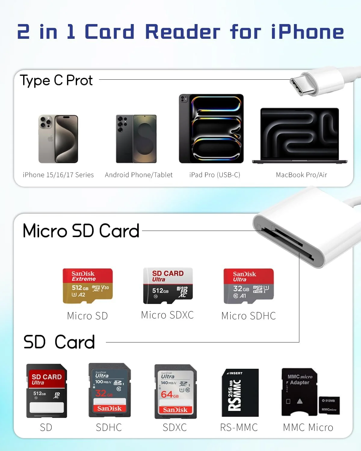کارت خوان USB C SD/TF، کارت خوان میکرو SD دوگانه (کارت حافظه SD و TF)، آداپتور کارت حافظه Type C. کارت خوان دوربین Trail برای آیفون 15 16/آیپد/مک بوک/مک/اندروید کارت خوان USB C SD/TF، کارت خوان میکرو SD دوگانه (کارت حافظه SD و TF)، آداپتور کارت حافظه Type C. کارت خوان دوربین Trail برای آیفون 15 16/آیپد/مک بوک/مک/اندروید
