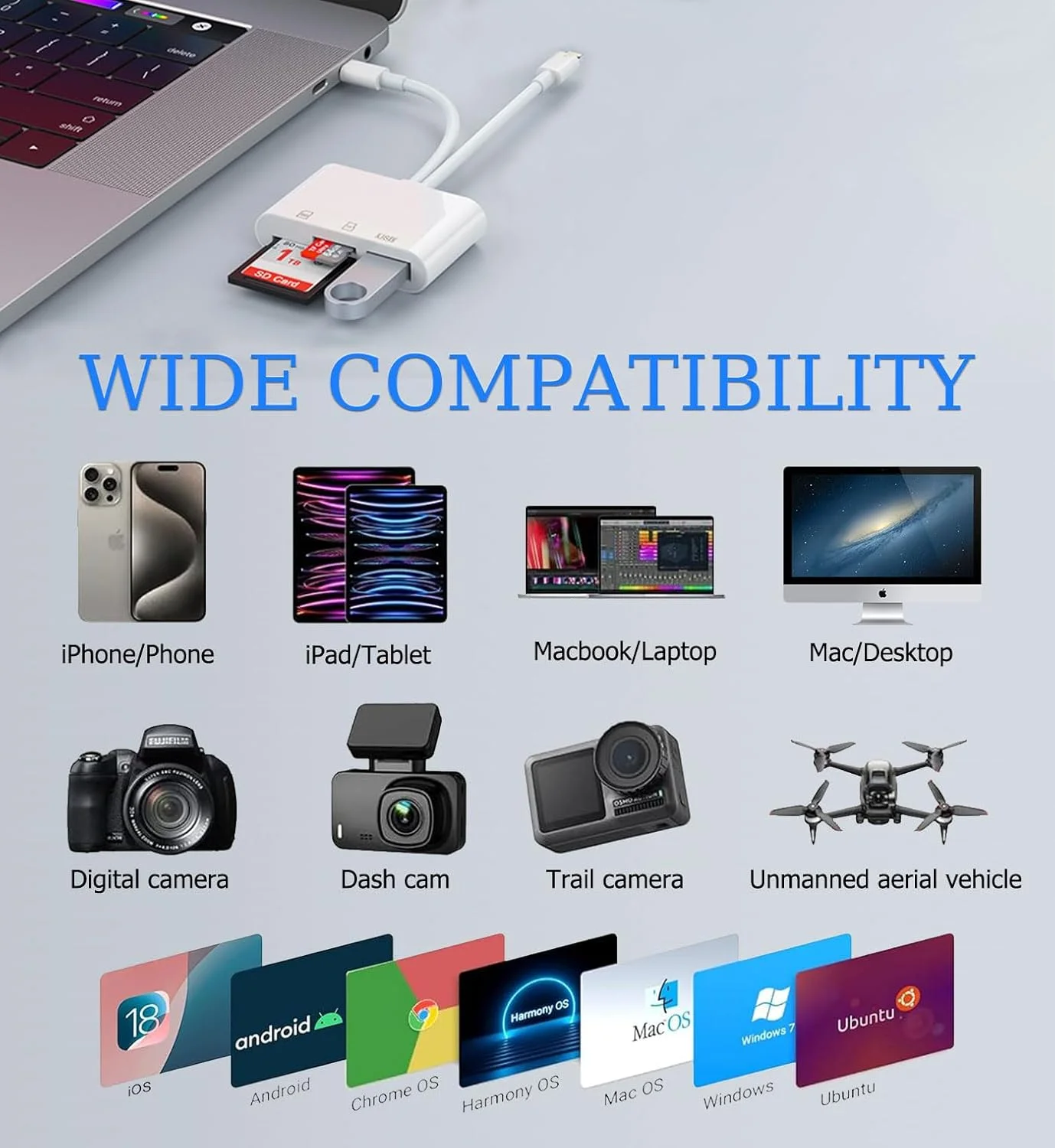 کارت خوان SD برای آیفون، آیپد، USB C و لایتنینگ با پورت دوگانه، آداپتور کارت حافظه برای آداپتور دوربین، پشتیبانی از SD، Micro SD، USB 3.0، بدون نیاز به برنامه یا درایور کارت خوان SD برای آیفون، آیپد، USB C و لایتنینگ با پورت دوگانه، آداپتور کارت حافظه برای آداپتور دوربین، پشتیبانی از SD، Micro SD، USB 3.0، بدون نیاز به برنامه یا درایور