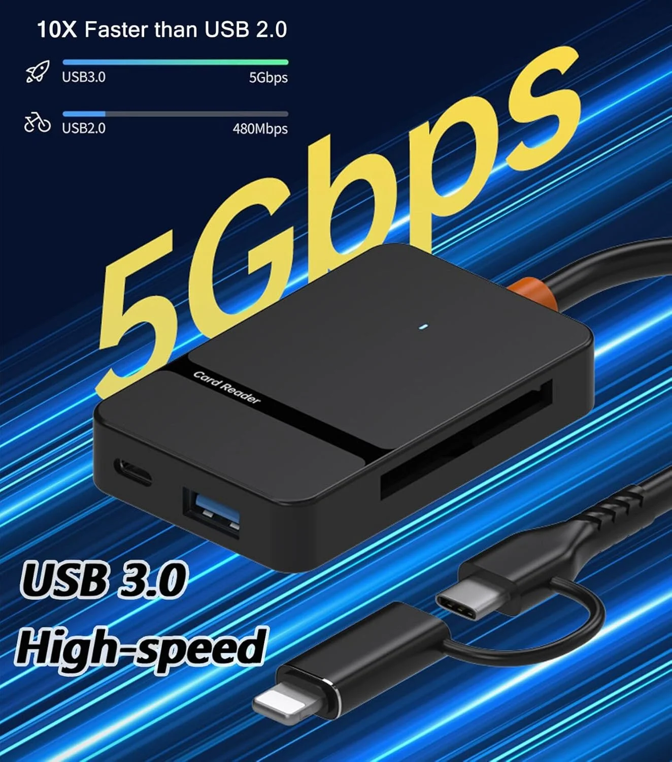کارت خوان SD برای آیفون، آیپد، مک بوک، 6 در 2 با دو شاخه USB C به SD/Micro SD/MS/CF کارت خوان حافظه با USB 3.0 OTG کارت خوان SD برای آیفون، آیپد، مک بوک، 6 در 2 با دو شاخه USB C به SD/Micro SD/MS/CF کارت خوان حافظه با USB 3.0 OTG