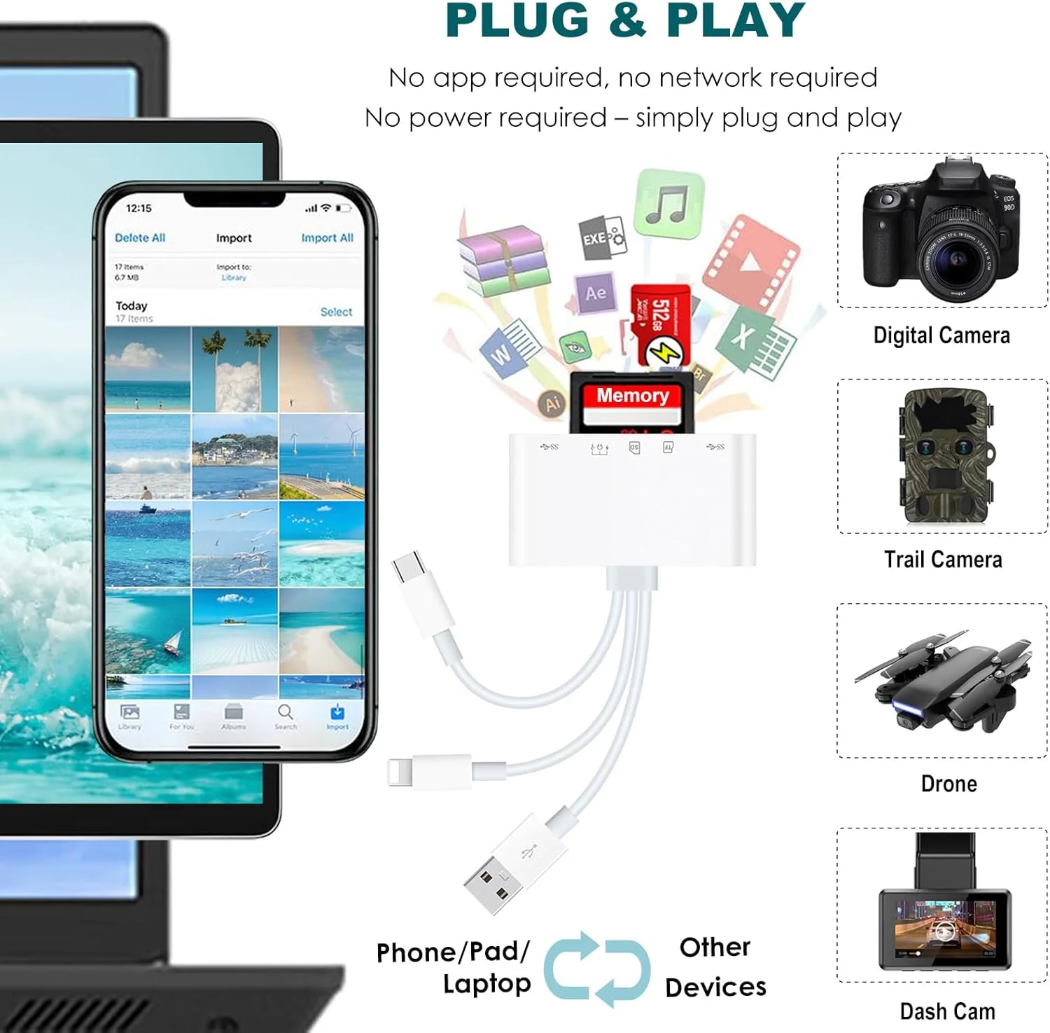 کارت خوان SD برای آیفون/آیپد/اندروید، آداپتور کارت حافظه 7 در 1 USB-A و USB C و لایتنینگ و آداپتور دوربین USB با شارژ سریع PD، کارت خوان میکرو SD برای آیفون 17/16/15/14/13/12 کارت خوان SD برای آیفون/آیپد/اندروید، آداپتور کارت حافظه 7 در 1 USB-A و USB C و لایتنینگ و آداپتور دوربین USB با شارژ سریع PD، کارت خوان میکرو SD برای آیفون 17/16/15/14/13/12