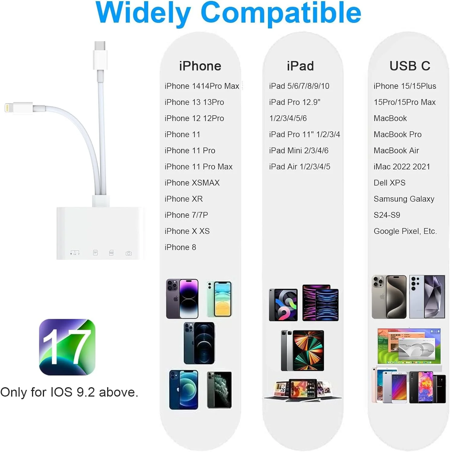 کارت خوان SD چهاره کاره برای آیفون/آیپد، آداپتور کارت SD با پورت USB C/Lightning به همراه 4 اسلات SD TF Type-C USB، کارت خوان حافظه دوربین برای آیفون/آیپد/اندروید، بدون نیاز به نصب کارت خوان SD چهاره کاره برای آیفون/آیپد، آداپتور کارت SD با پورت USB C/Lightning به همراه 4 اسلات SD TF Type-C USB، کارت خوان حافظه دوربین برای آیفون/آیپد/اندروید، بدون نیاز به نصب