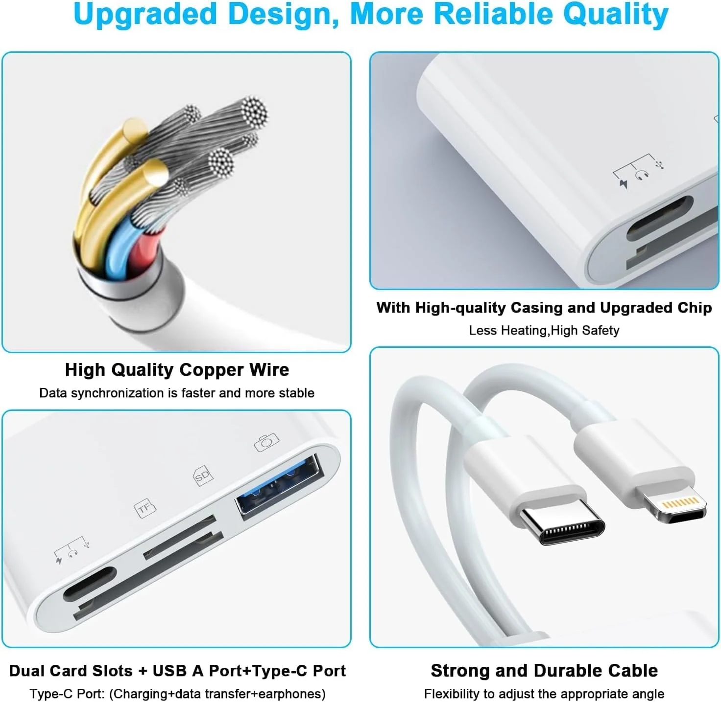 کارت خوان SD چهاره کاره برای آیفون/آیپد، آداپتور کارت SD با پورت USB C/Lightning به همراه 4 اسلات SD TF Type-C USB، کارت خوان حافظه دوربین برای آیفون/آیپد/اندروید، بدون نیاز به نصب کارت خوان SD چهاره کاره برای آیفون/آیپد، آداپتور کارت SD با پورت USB C/Lightning به همراه 4 اسلات SD TF Type-C USB، کارت خوان حافظه دوربین برای آیفون/آیپد/اندروید، بدون نیاز به نصب