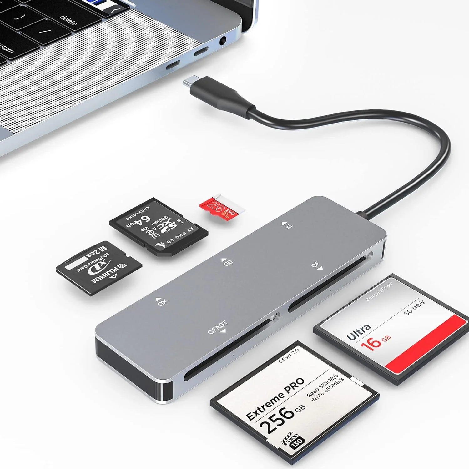 کارت خوان CFast، کارت خوان USB C CFast 2.0، آداپتور کارت حافظه Type-C 3.0 5Gbs CFast برای کارت های SanDisk، Lexar، Transcend، Sony، خواندن همزمان 5 کارت CFast/TF/SD/XD/CF
