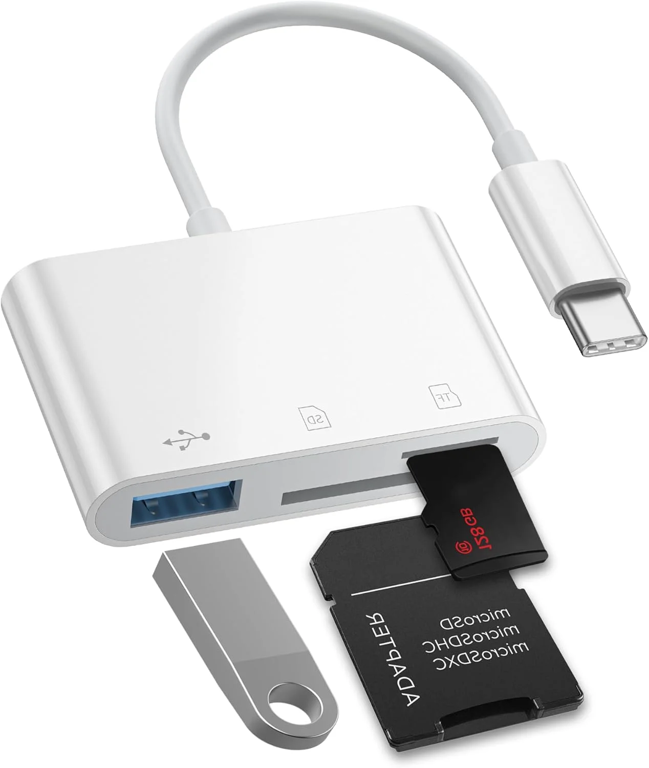 کارت خوان USB-C SD، آداپتور کارت حافظه 3 در 1، دو اسلات با پورت USB برای تلفن، آیپد، مک بوک، دستگاه های اندرویدی