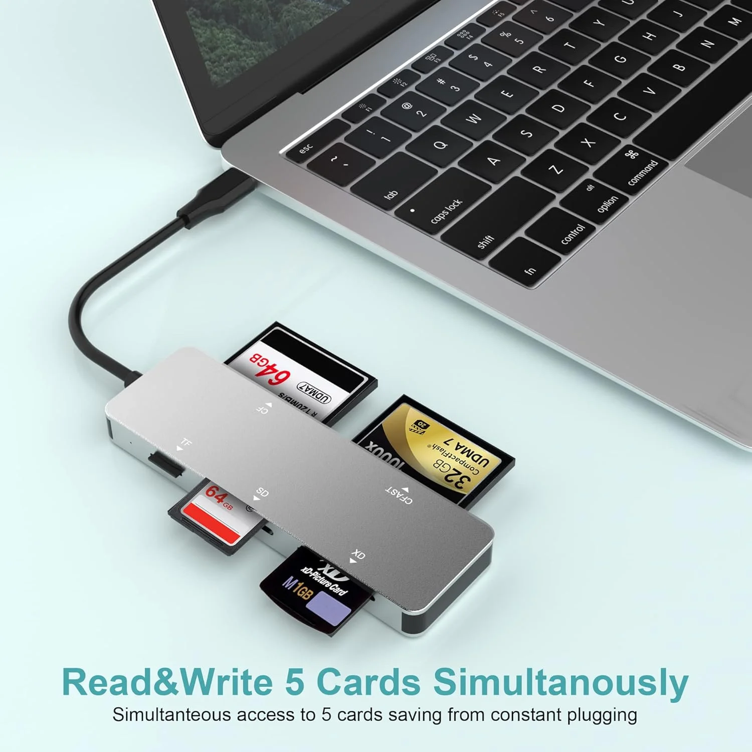 کارت خوان CFast، کارت خوان USB C CFast 2.0، آداپتور کارت حافظه Type-C 3.0 5Gbs CFast برای کارت های SanDisk، Lexar، Transcend، Sony، خواندن همزمان 5 کارت CFast/TF/SD/XD/CF کارت خوان CFast، کارت خوان USB C CFast 2.0، آداپتور کارت حافظه Type-C 3.0 5Gbs CFast برای کارت های SanDisk، Lexar، Transcend، Sony، خواندن همزمان 5 کارت CFast/TF/SD/XD/CF