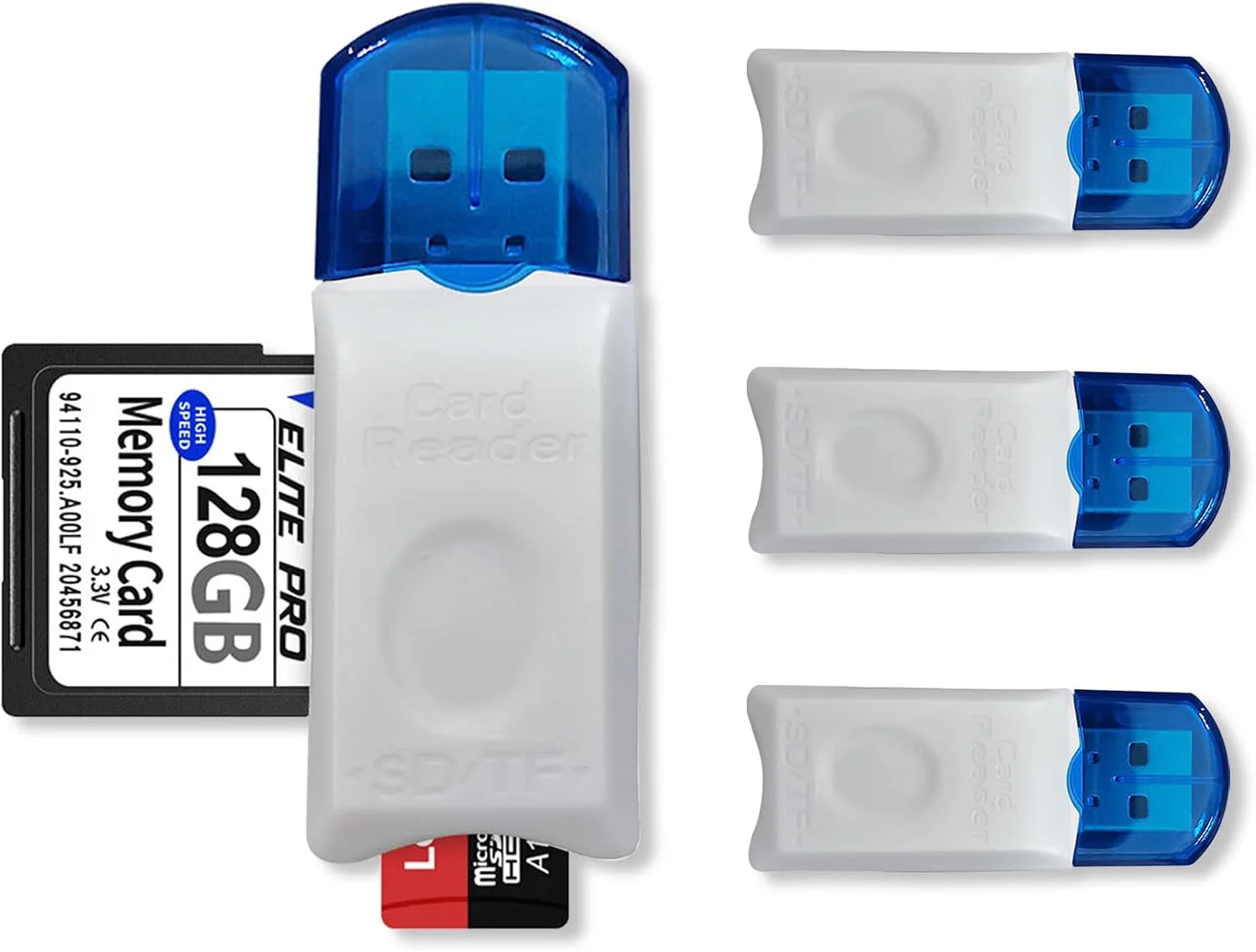 پک چهارتایی کارت خوان USB SD برای کامپیوتر، آداپتور کارت Micro SD به USB، کارت خوان حافظه دوربین برای لپ تاپ