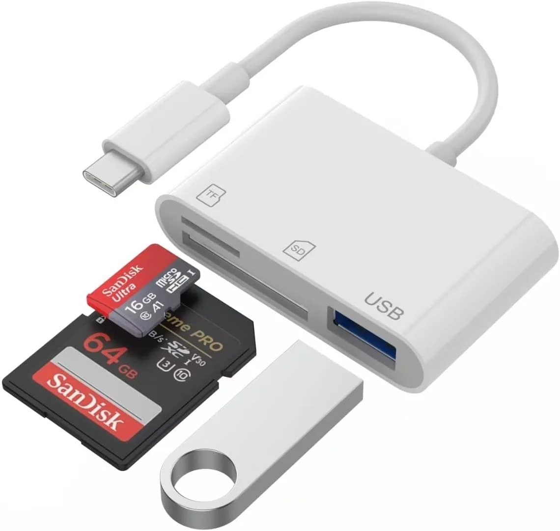 کارت خوان SD با پورت USB-C، آداپتور کارت حافظه USBC به Micro SD با دو درگاه به همراه آداپتور دوربین USB 2.0 برای دوربین دیجیتال، آیفون 15/16/17، آیپد، مک، مک بوک پرو/ایر، اندروید، لپ تاپ