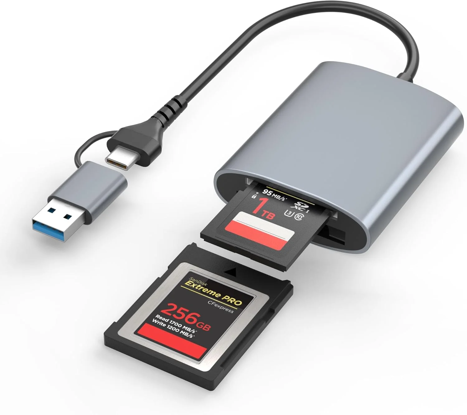 کارتخوان حرفهای دوگانه CFexpress Type B و SD با سرعت انتقال USB 3.2 Gen 2 (10 گیگابیت بر ثانیه)، آداپتور کارت CFexpress Type B/SD با USB-C و USB-A 2 در 1 کارتخوان حرفهای دوگانه CFexpress Type B و SD با سرعت انتقال USB 3.2 Gen 2 (10 گیگابیت بر ثانیه)، آداپتور کارت CFexpress Type B/SD با USB-C و USB-A 2 در 1