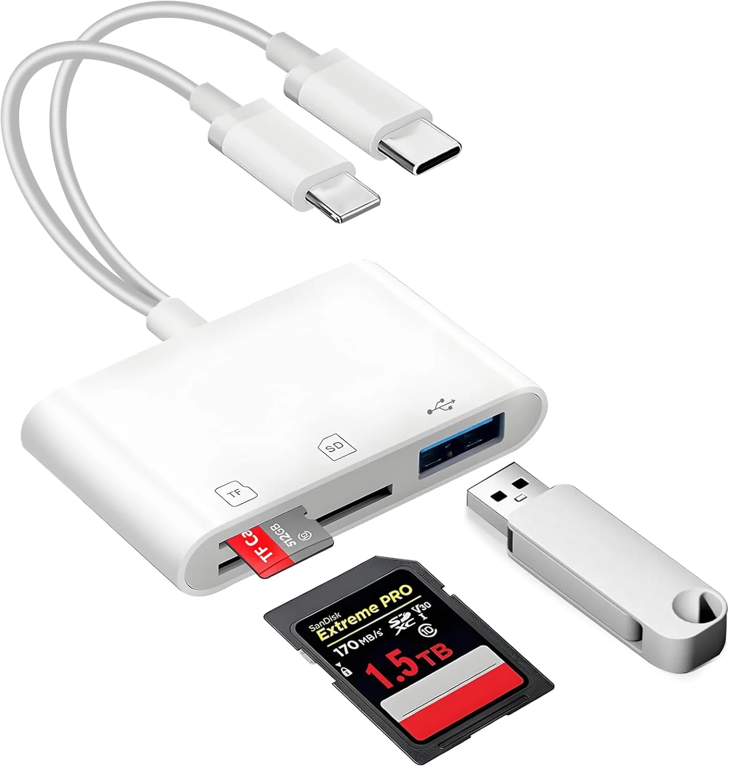 کارت خوان SD برای آیفون، آداپتور کارت حافظه USB C Micro SD، کارت خوان حافظه برای دوربین دیجیتال، نمایشگر کارت TF، سازگار با آیفون 16، مک بوک، لپ تاپ، کامپیوتر، اندروید