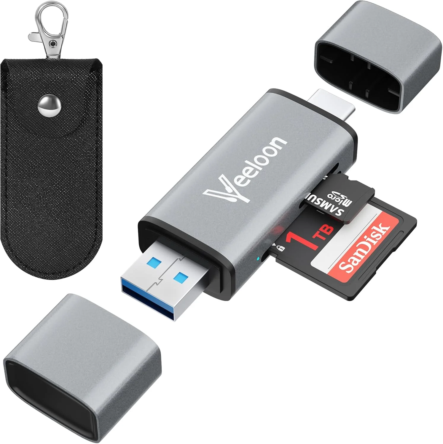 کارت خوان OTG SD، آداپتور USB 3.0 Type C به Micro SD با دو درگاه، نمایشگر کارت حافظه MicroSD SDHC SDXC با کیف حمل PU برای دوربین، کامپیوتر، مک بوک، لپ تاپ کارت خوان OTG SD، آداپتور USB 3.0 Type C به Micro SD با دو درگاه، نمایشگر کارت حافظه MicroSD SDHC SDXC با کیف حمل PU برای دوربین، کامپیوتر، مک بوک، لپ تاپ