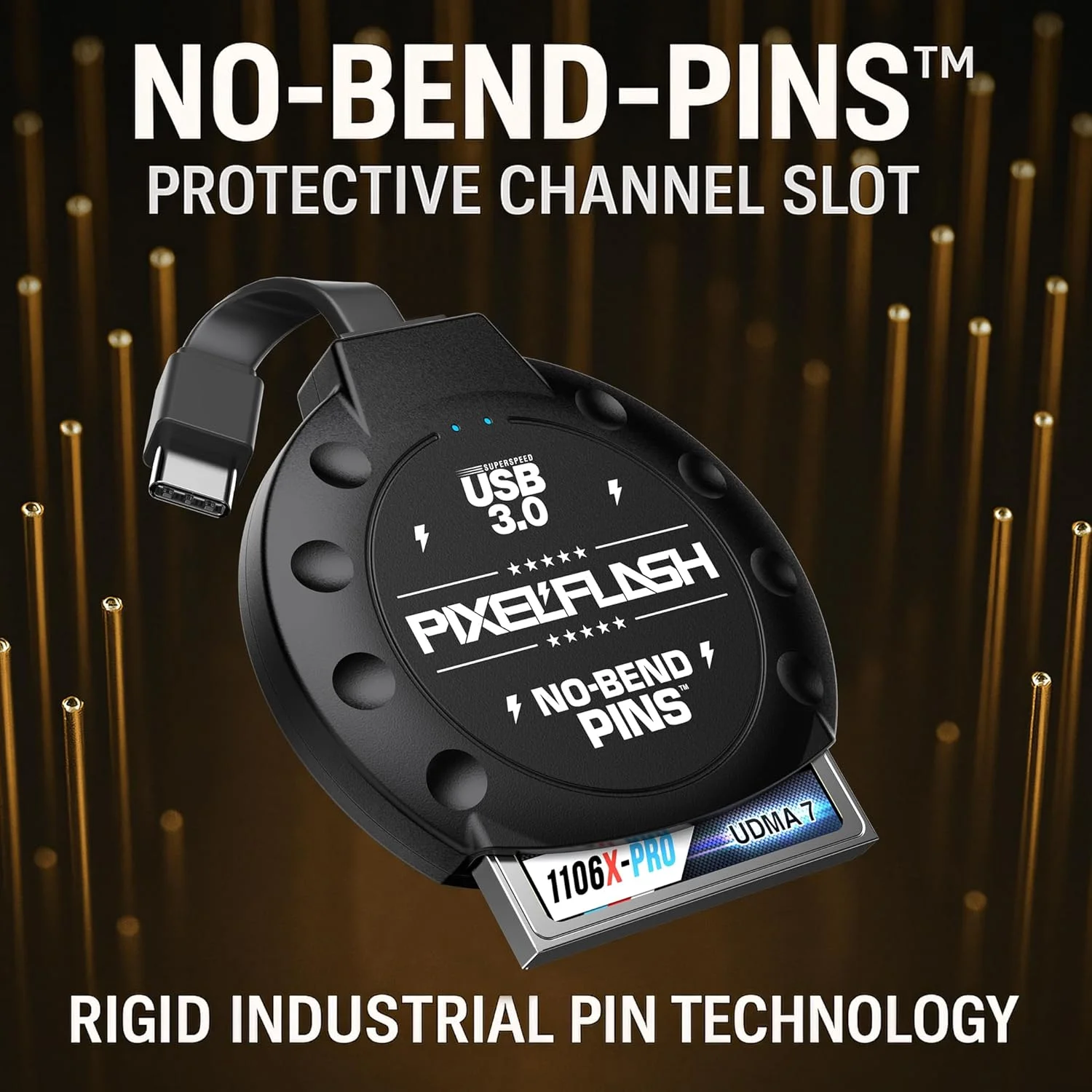 کارت خوان حافظه فشرده PixelFlash CF با پورت USB نوع C (مشکی) - کارت خوان حافظه فشرده با کابل USB 3.1 نوع C، سرعت انتقال فایل 5 گیگابیت بر ثانیه، فناوری پین های بدون خمش، پشتیبانی از UDMA-7، بدنه ضد لغزش و ضد خش