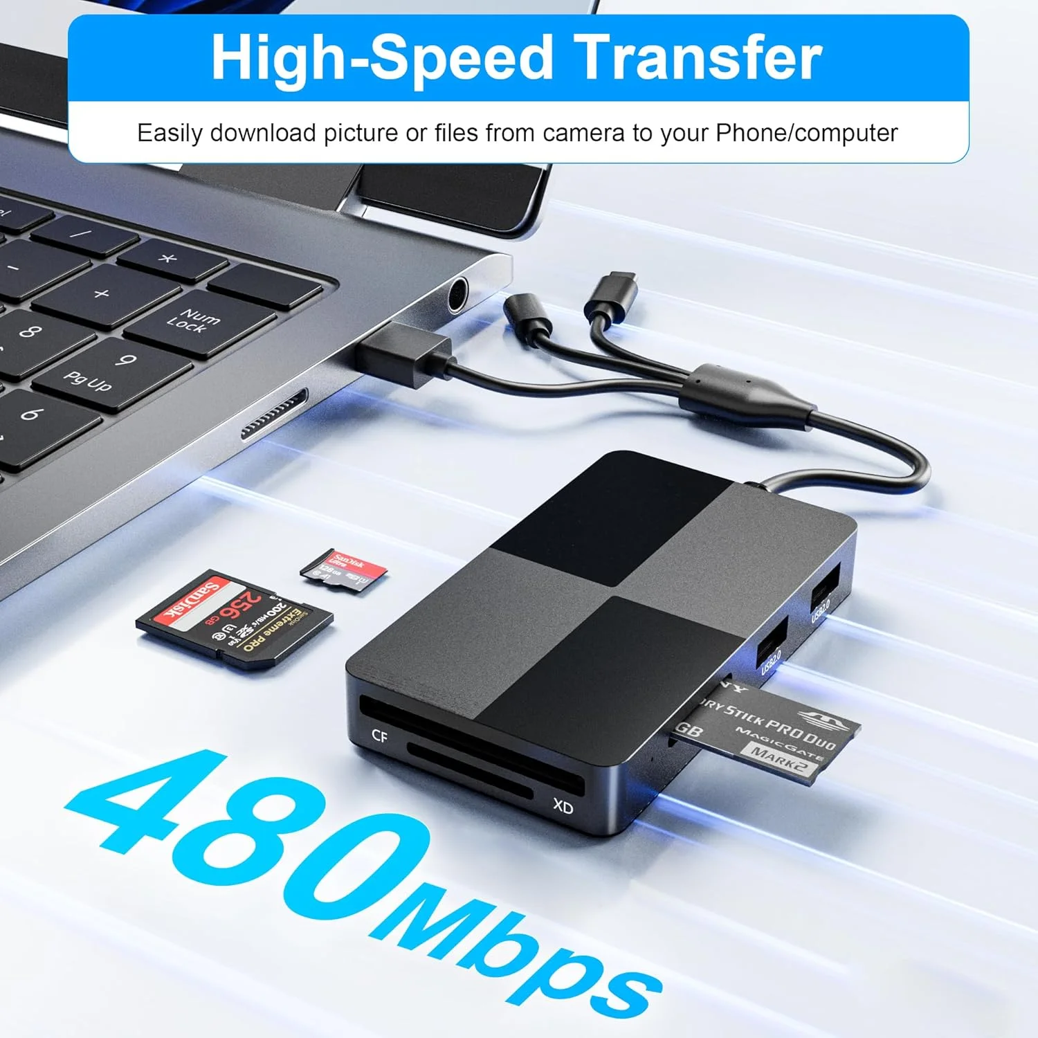 آداپتور کارت خوان مموری استیک پرو دو - کارت خوان 8 در 1 XD/MS/TF/CF/SD برای آیفون/کامپیوتر/اندروید/دستگاه لایتنینگ، کارت خوان چند منظوره با 3 پورت USB 2.0، آداپتور USB C OTG کارت عکس XD آداپتور کارت خوان مموری استیک پرو دو - کارت خوان 8 در 1 XD/MS/TF/CF/SD برای آیفون/کامپیوتر/اندروید/دستگاه لایتنینگ، کارت خوان چند منظوره با 3 پورت USB 2.0، آداپتور USB C OTG کارت عکس XD