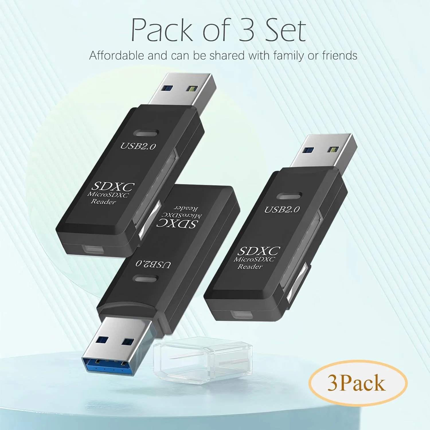 کارت خوان USB SD برای کامپیوتر، بسته 3 عددی آداپتور کارت Micro SD به USB، کارت خوان برای کارت حافظه دوربین، کارت خوان Wansurs برای لپ تاپ (بسته 3 عددی USB2.0)