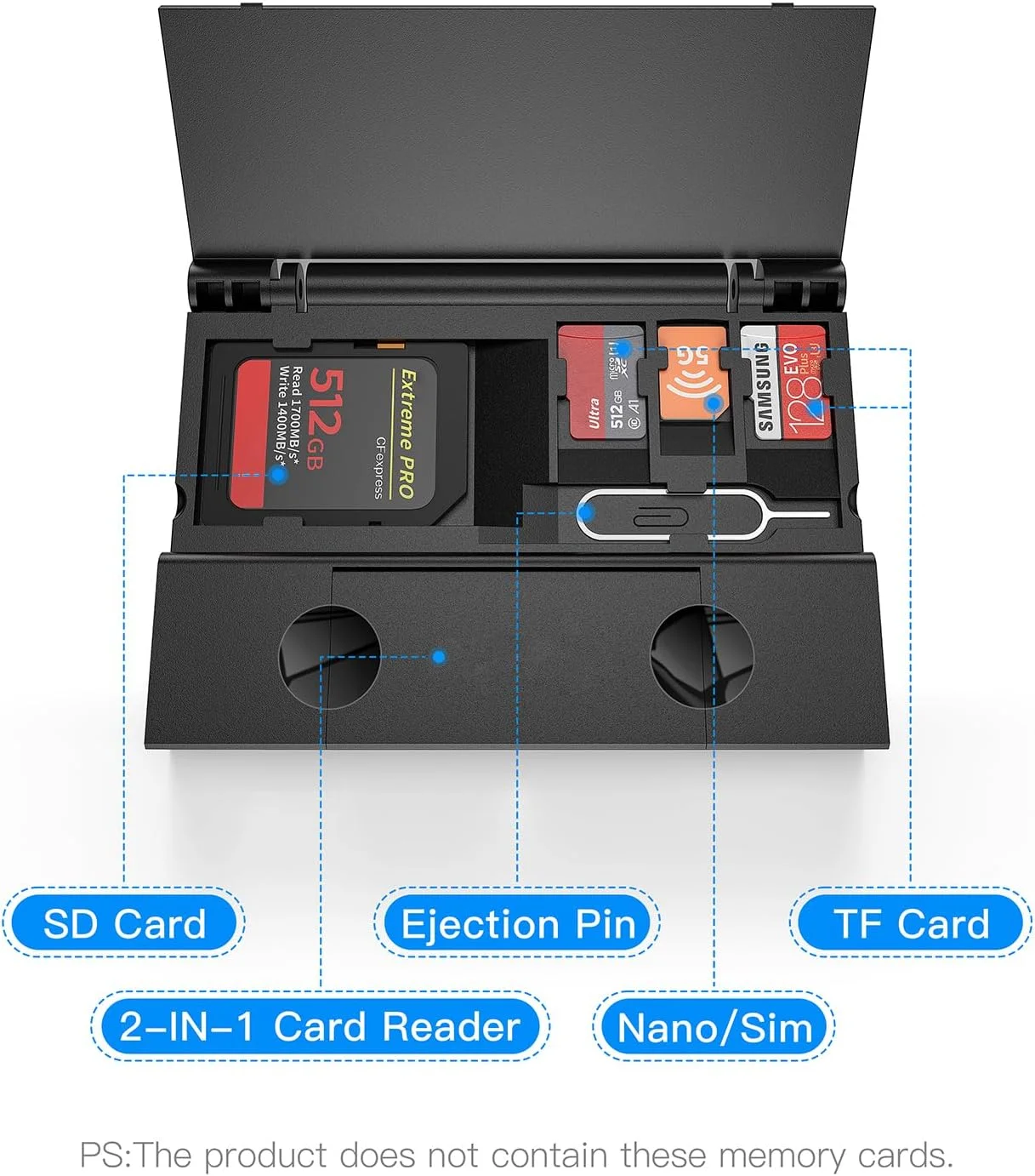 جعبه ذخیره سازی کارت خوان چند منظوره RayCue، جعبه ذخیره سازی کارت حافظه/TF/SD/SIM کارت/پین کارت USB3.0 با سرعت بالا، برای لپ تاپ Type-c، آیفون و غیره، مشکی جعبه ذخیره سازی کارت خوان چند منظوره RayCue، جعبه ذخیره سازی کارت حافظه/TF/SD/SIM کارت/پین کارت USB3.0 با سرعت بالا، برای لپ تاپ Type-c، آیفون و غیره، مشکی