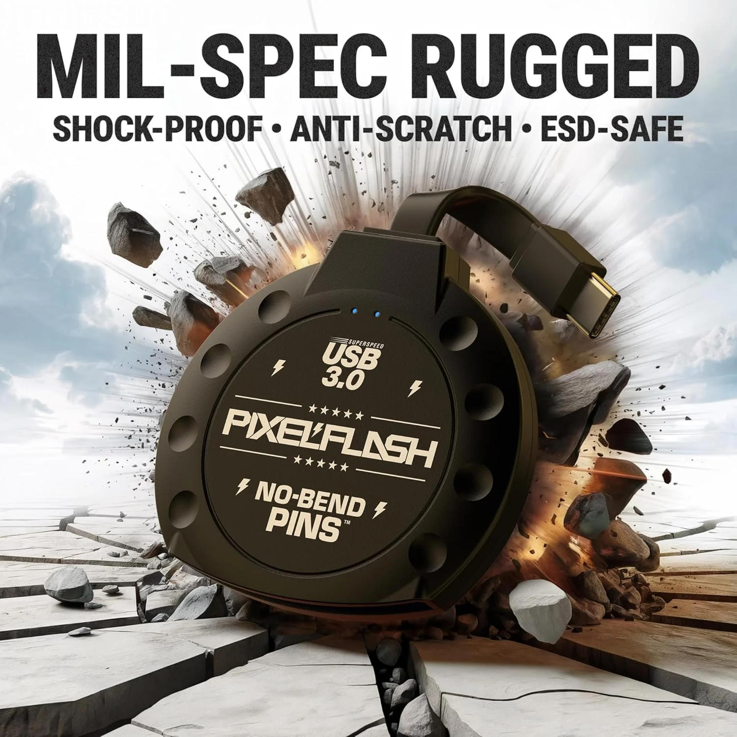 کارت خوان حافظه فشرده PixelFlash CF با پورت USB نوع C (مشکی) - کارت خوان حافظه فشرده با کابل USB 3.1 نوع C، سرعت انتقال فایل 5 گیگابیت بر ثانیه، فناوری پین های بدون خمش، پشتیبانی از UDMA-7، بدنه ضد لغزش و ضد خش