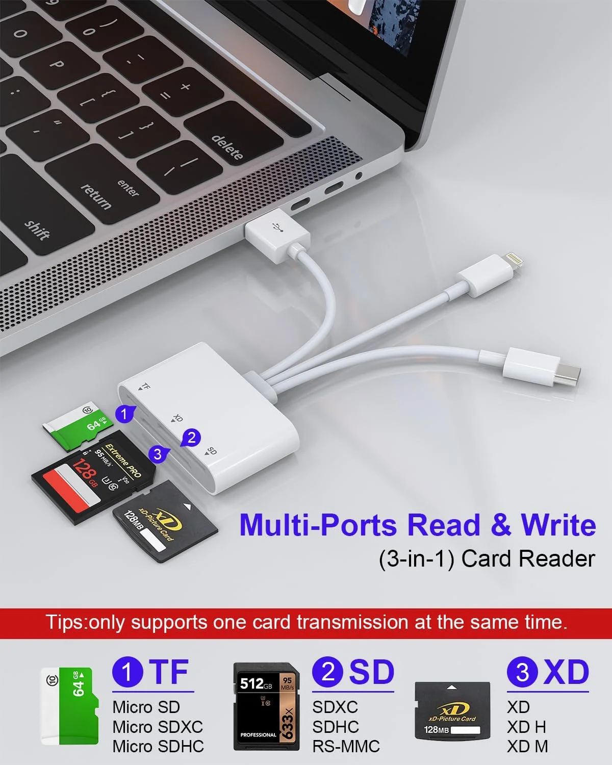 آداپتور کارت خوان TF SD XD برای آیفون - کارت خوان 3 در 1 TF/XD/SD برای آیفون 16 15 14 آیپد اندروید کامپیوتر با آداپتور USB C لایتنینگ OTG، مناسب برای کارت های Micro SD/TF/SD/SDHC/SDXC/MMC/XD آداپتور کارت خوان TF SD XD برای آیفون - کارت خوان 3 در 1 TF/XD/SD برای آیفون 16 15 14 آیپد اندروید کامپیوتر با آداپتور USB C لایتنینگ OTG، مناسب برای کارت های Micro SD/TF/SD/SDHC/SDXC/MMC/XD