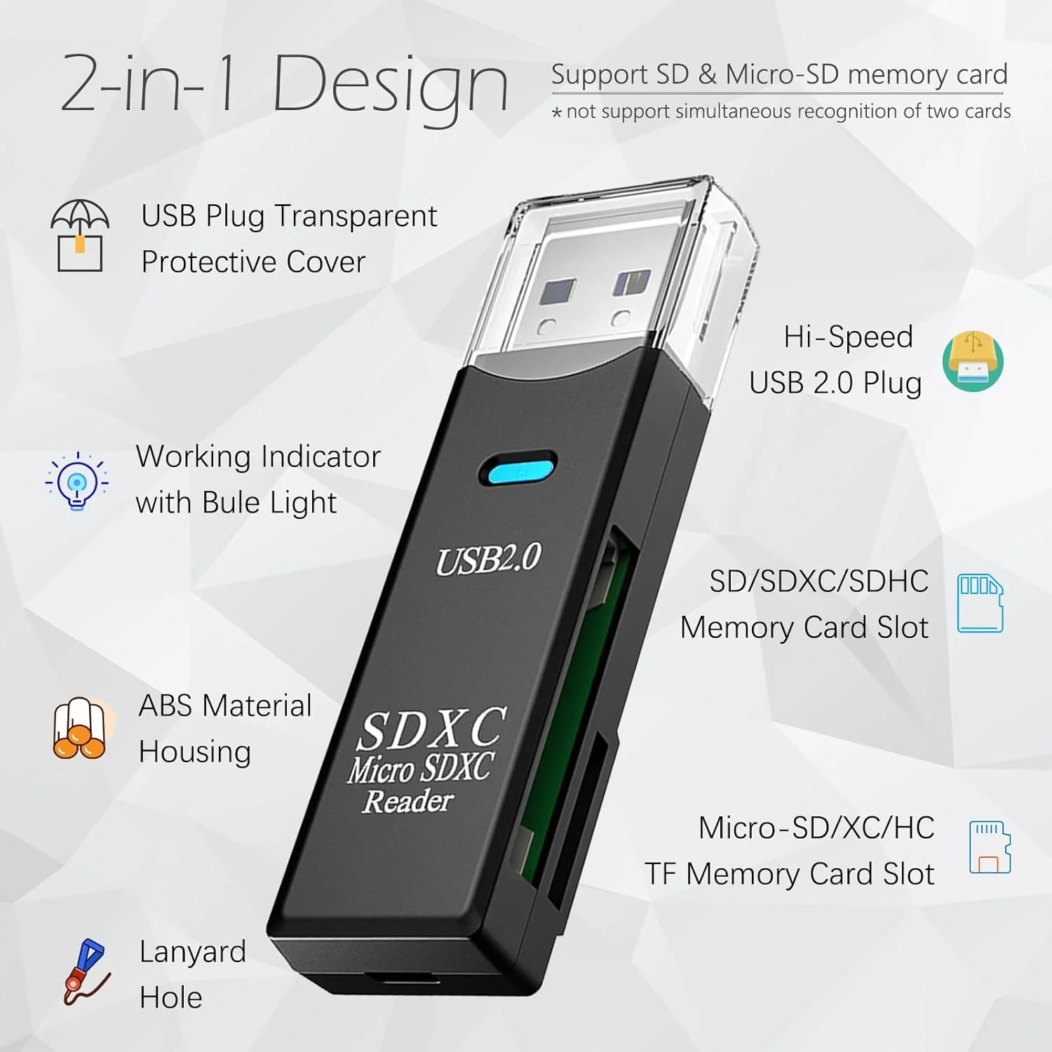 کارت خوان USB SD برای کامپیوتر، بسته 3 عددی آداپتور کارت Micro SD به USB، کارت خوان برای کارت حافظه دوربین، کارت خوان Wansurs برای لپ تاپ (بسته 3 عددی USB2.0)