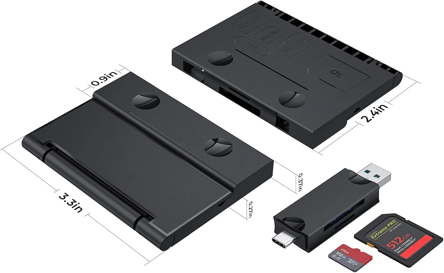 جعبه ذخیره سازی کارت خوان چند منظوره RayCue، جعبه ذخیره سازی کارت حافظه/TF/SD/SIM کارت/پین کارت USB3.0 با سرعت بالا، برای لپ تاپ Type-c، آیفون و غیره، مشکی جعبه ذخیره سازی کارت خوان چند منظوره RayCue، جعبه ذخیره سازی کارت حافظه/TF/SD/SIM کارت/پین کارت USB3.0 با سرعت بالا، برای لپ تاپ Type-c، آیفون و غیره، مشکی