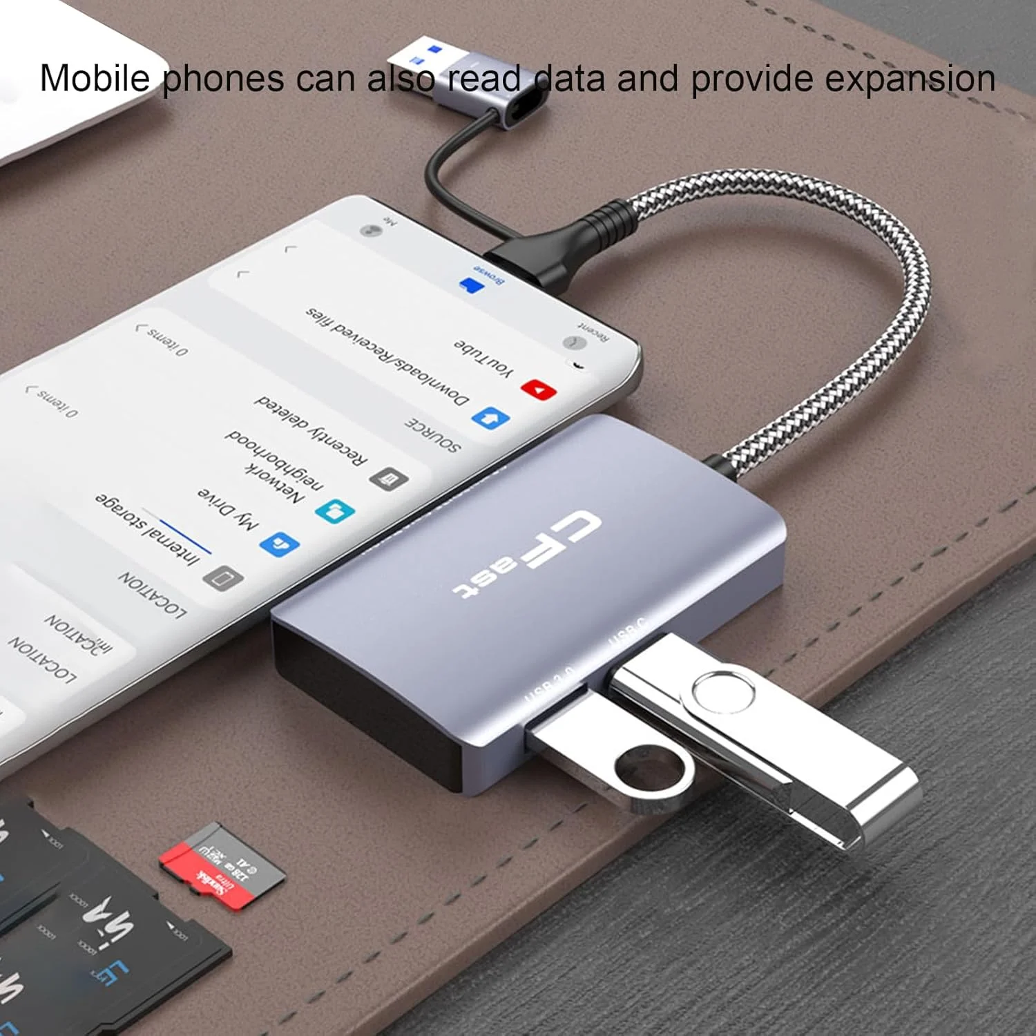 کارت خوان CFast، کارت خوان حافظه 5 در 2 CFast 2.0 SD/TF، آداپتور 5 گیگابیت بر ثانیه PD/USB 3.2 Gen 1 با کابل USB C/USB A سازگار با ویندوز/مک/لینوکس/اندروید (5 در 2)