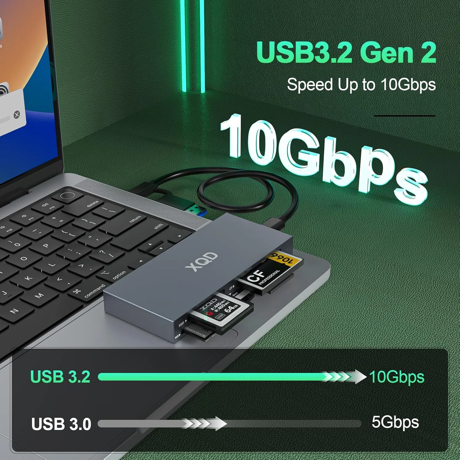 کارت خوان USB 3.0 چند منظوره 8 در 1 USB C/USB A برای کارت های XQD سری Sony G M / Lexar 2933x/1400x Mark XQD/CF/XD/MS/SD/TF، آداپتور کارت حافظه Type C با سرعت 10 گیگابیت بر ثانیه برای ویندوز/مک OS/لینوکس/اندروید