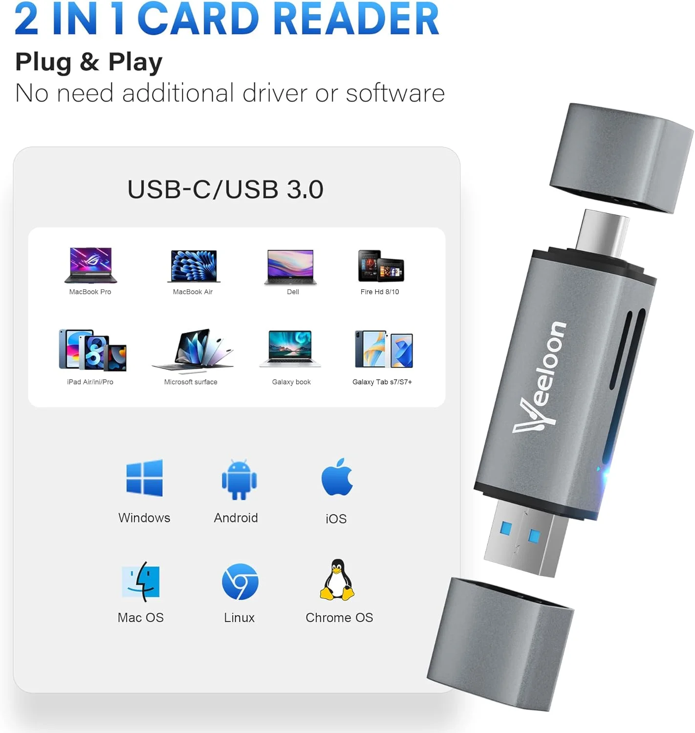 کارت خوان OTG SD، آداپتور USB 3.0 Type C به Micro SD با دو درگاه، نمایشگر کارت حافظه MicroSD SDHC SDXC با کیف حمل PU برای دوربین، کامپیوتر، مک بوک، لپ تاپ