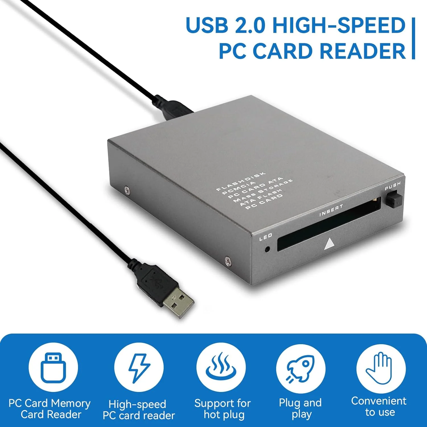 کارت خوان USB 2.0 PCMCIA، رابط USB 2.0 به کارت PC ATA، PCMCIA، کارت خوان کارت حافظه PC پشتیبانی از کارت خوان حافظه فلش 20MB-20G برای کامپیوتر