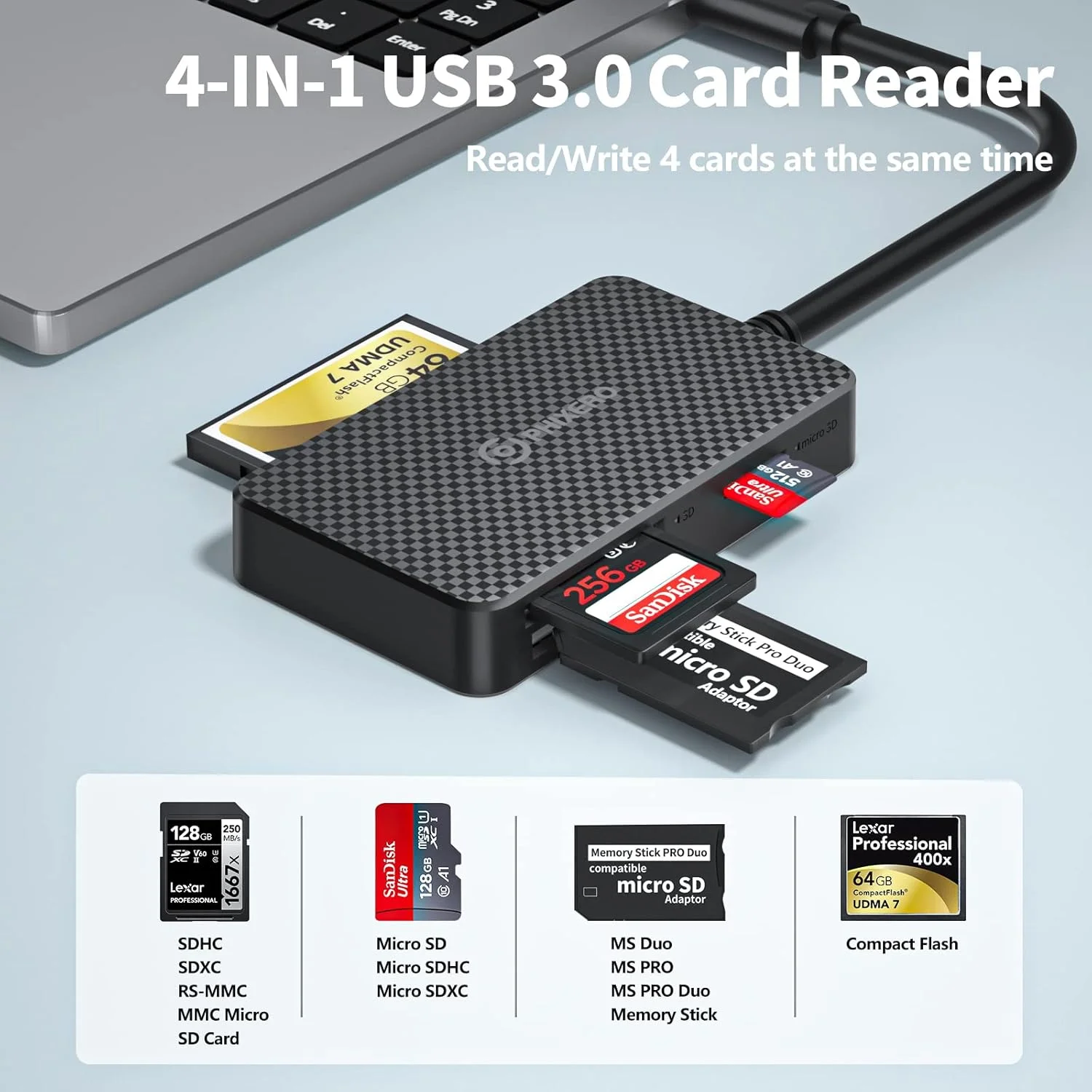 کارت خوان SD مدل PHIXERO USB C به طور همزمان، کارت خوان 4 در 1 Micro SD/CF/MS/SD USB C با سرعت فوق العاده 5 گیگابیت بر ثانیه، سازگار با لپ تاپ، تلفن با پورت USB-C و سایر دستگاه های USB C