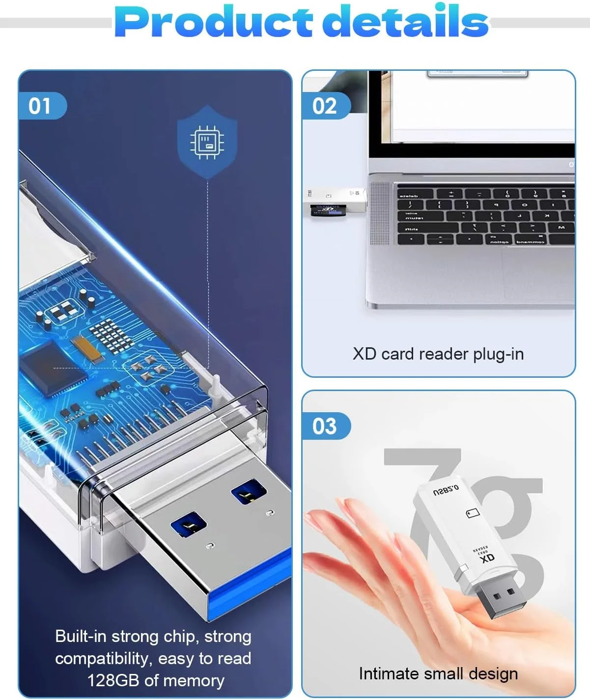 کارت خوان حافظه USB2.0 128 گیگابایتی XD، آداپتور کارت تصویر XD، اتصال و پخش برای دوربین های فوجی و المپوس، سازگار با ویندوز، مک و لینوکس