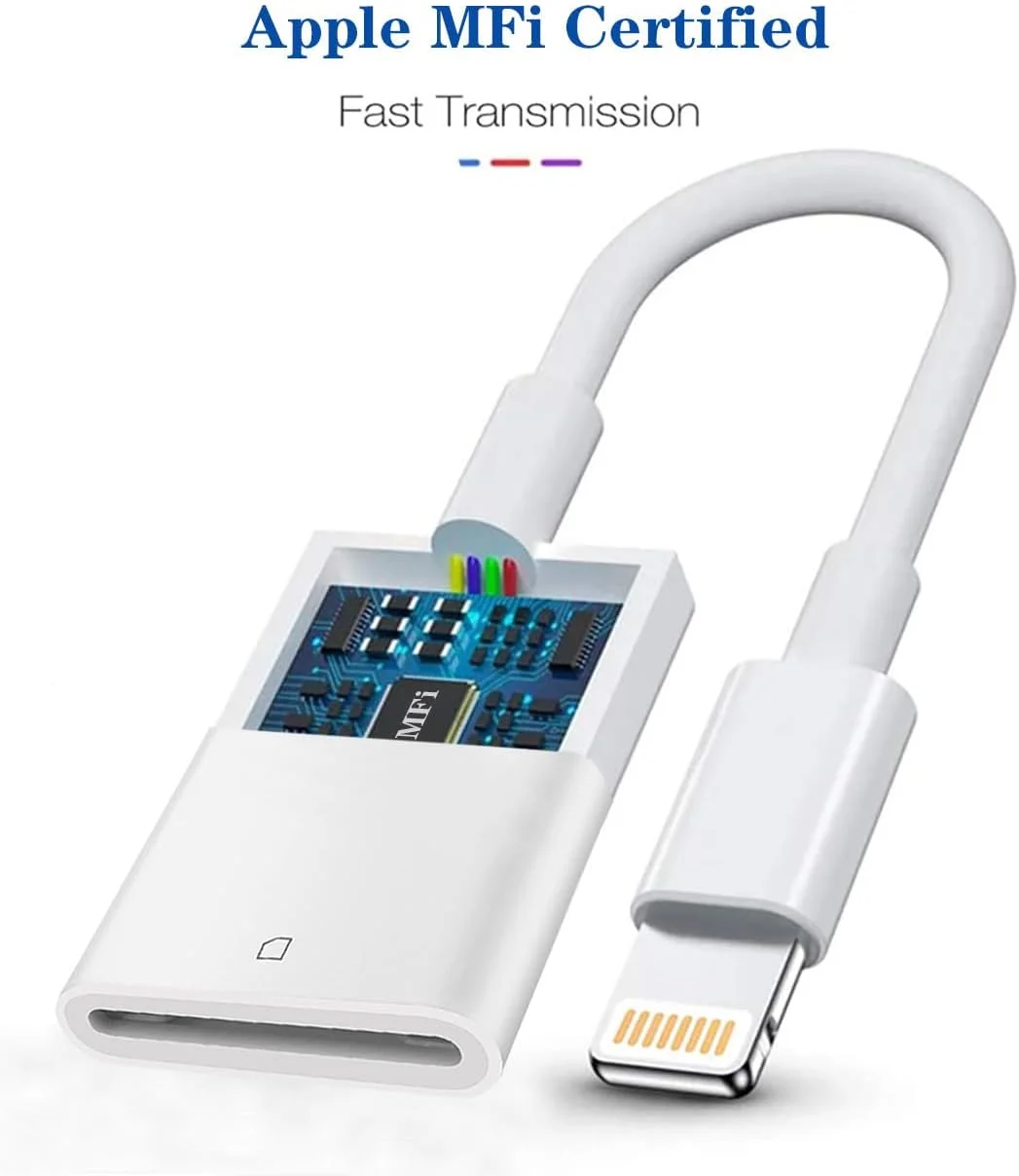 تبدیل لایتنینگ به کارت حافظه SD، کارت خوان حافظه دارای گواهینامه MFi اپل، مبدل نمایشگر دوربین تریل برای آیفون 14، 13، 12، 11 پرو مکس XS XR X 8 آیپد، اتصال و پخش