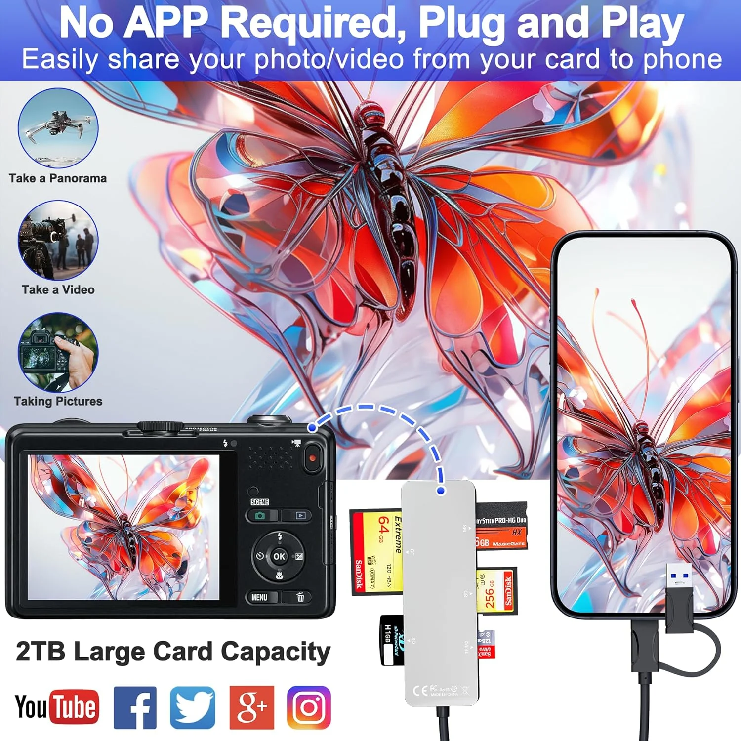 کارت خوان چندگانه USB C USB 3.0، کارت خوان 6 در 1 SD/TF/M2/MS/CF/XD برای کامپیوتر/اندروید/میکرو SD، آداپتور Memory Stick Pro Duo از سرعت 5 گیگابیت بر ثانیه پشتیبانی می کند، پنج کارت را می توان به طور همزمان خواند