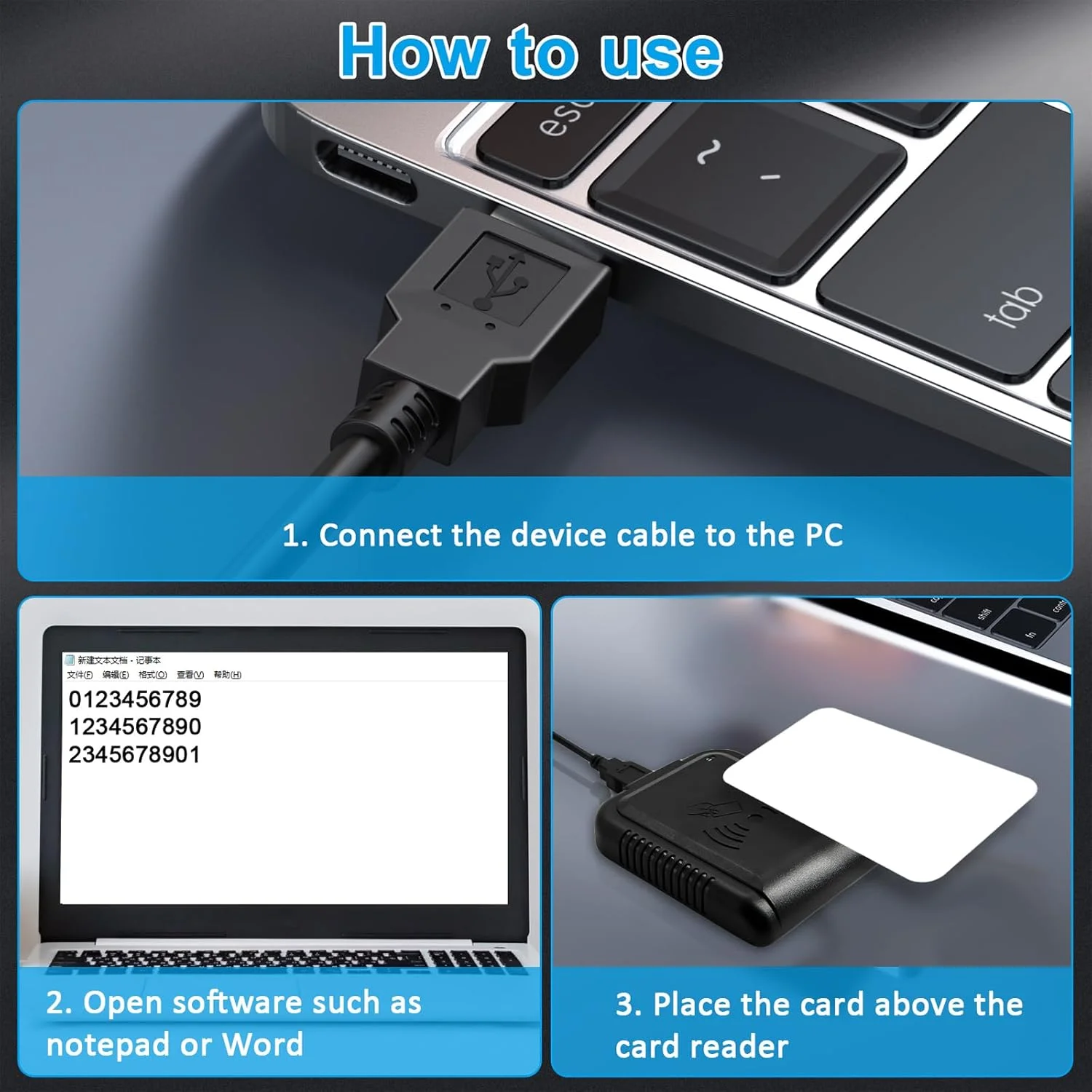 کارت خوان RFID USB کارت خوان RFID 125Khz کارت خوان سنسور مجاورتی بدون تماس کارت شناسایی هوشمند کارت EM4100