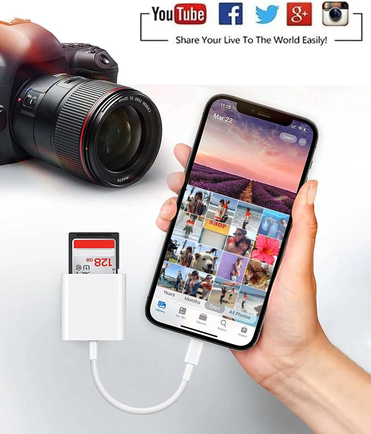 تبدیل لایتنینگ به کارت حافظه SD، کارت خوان حافظه دارای گواهینامه MFi اپل، مبدل نمایشگر دوربین تریل برای آیفون 14، 13، 12، 11 پرو مکس XS XR X 8 آیپد، اتصال و پخش