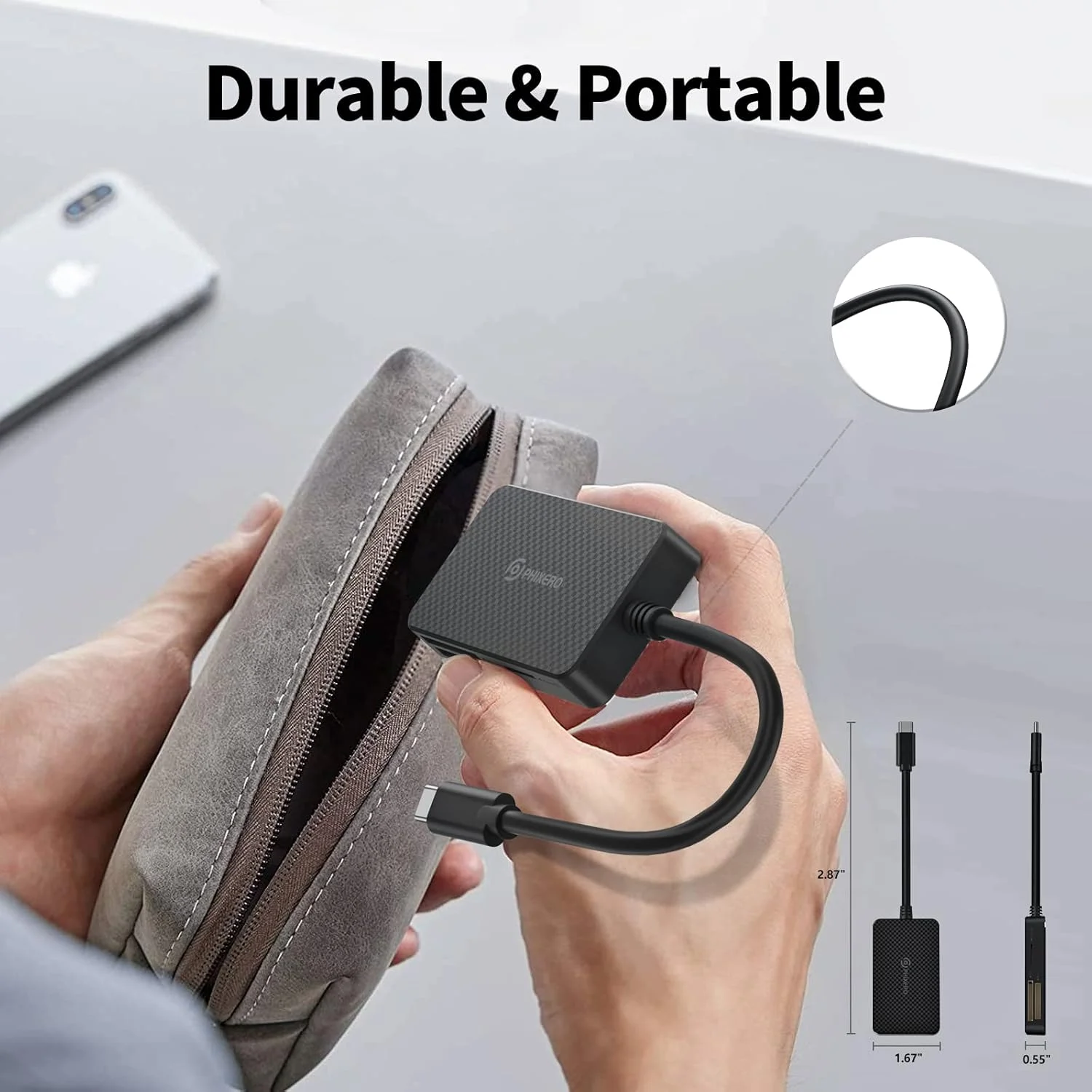 کارت خوان SD مدل PHIXERO USB C به طور همزمان، کارت خوان 4 در 1 Micro SD/CF/MS/SD USB C با سرعت فوق العاده 5 گیگابیت بر ثانیه، سازگار با لپ تاپ، تلفن با پورت USB-C و سایر دستگاه های USB C