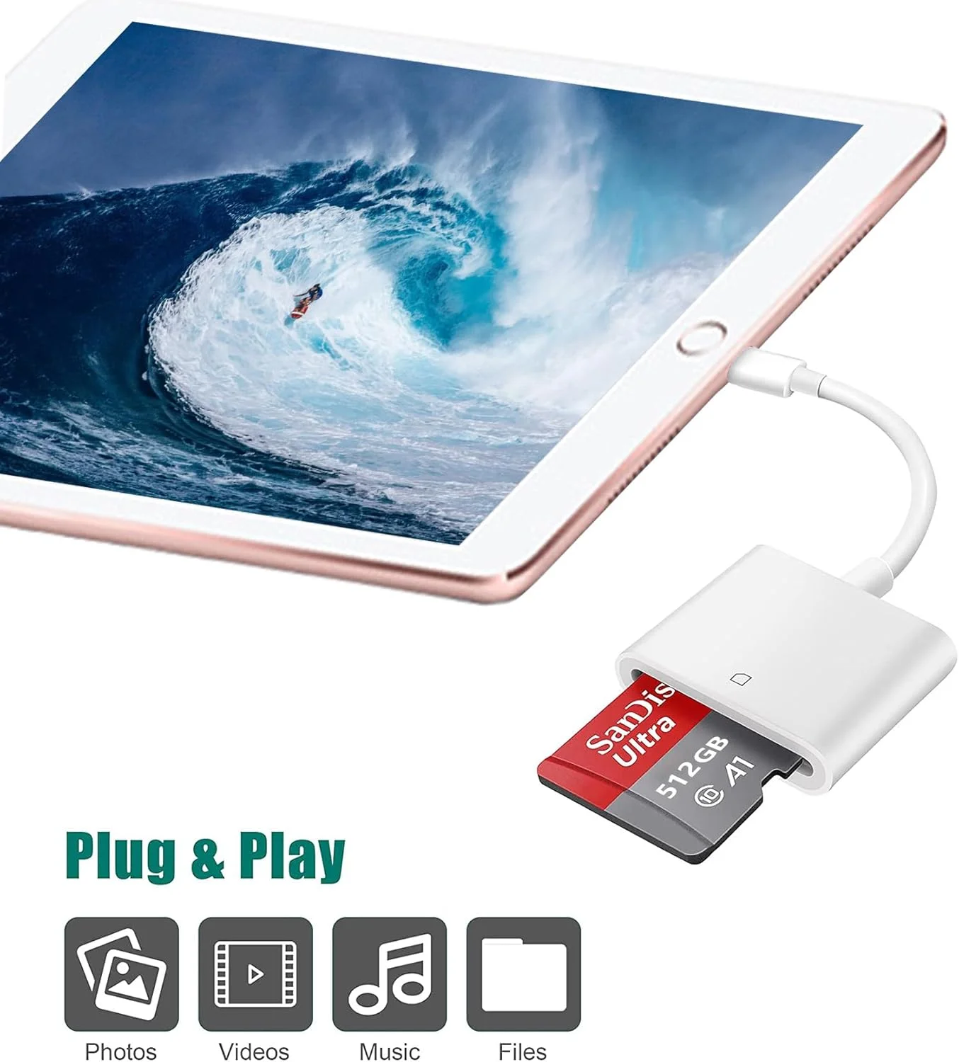 تبدیل لایتنینگ به کارت حافظه SD، کارت خوان حافظه دارای گواهینامه MFi اپل، مبدل نمایشگر دوربین تریل برای آیفون 14، 13، 12، 11 پرو مکس XS XR X 8 آیپد، اتصال و پخش