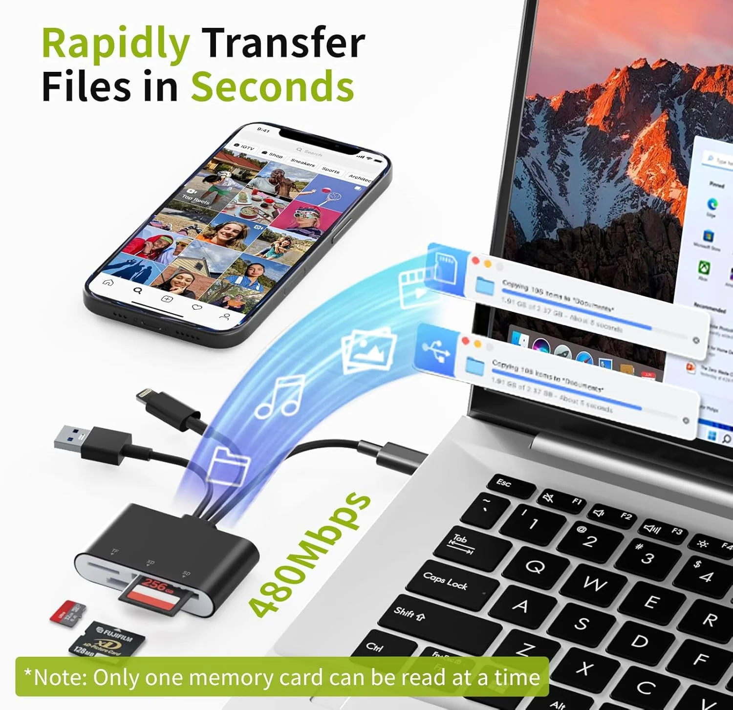 کارت خوان XD برای دوربین های المپوس و فوجی فیلم، آداپتور کارت تصویر XD سه در یک با لایتنینگ/USB-A/USB C برای آیفون 17/16/15/14/13/12 آیپد، اندروید، کامپیوتر، کارت خوان حافظه برای کارت های SD/TF/XD و دوربین های دیجیتال