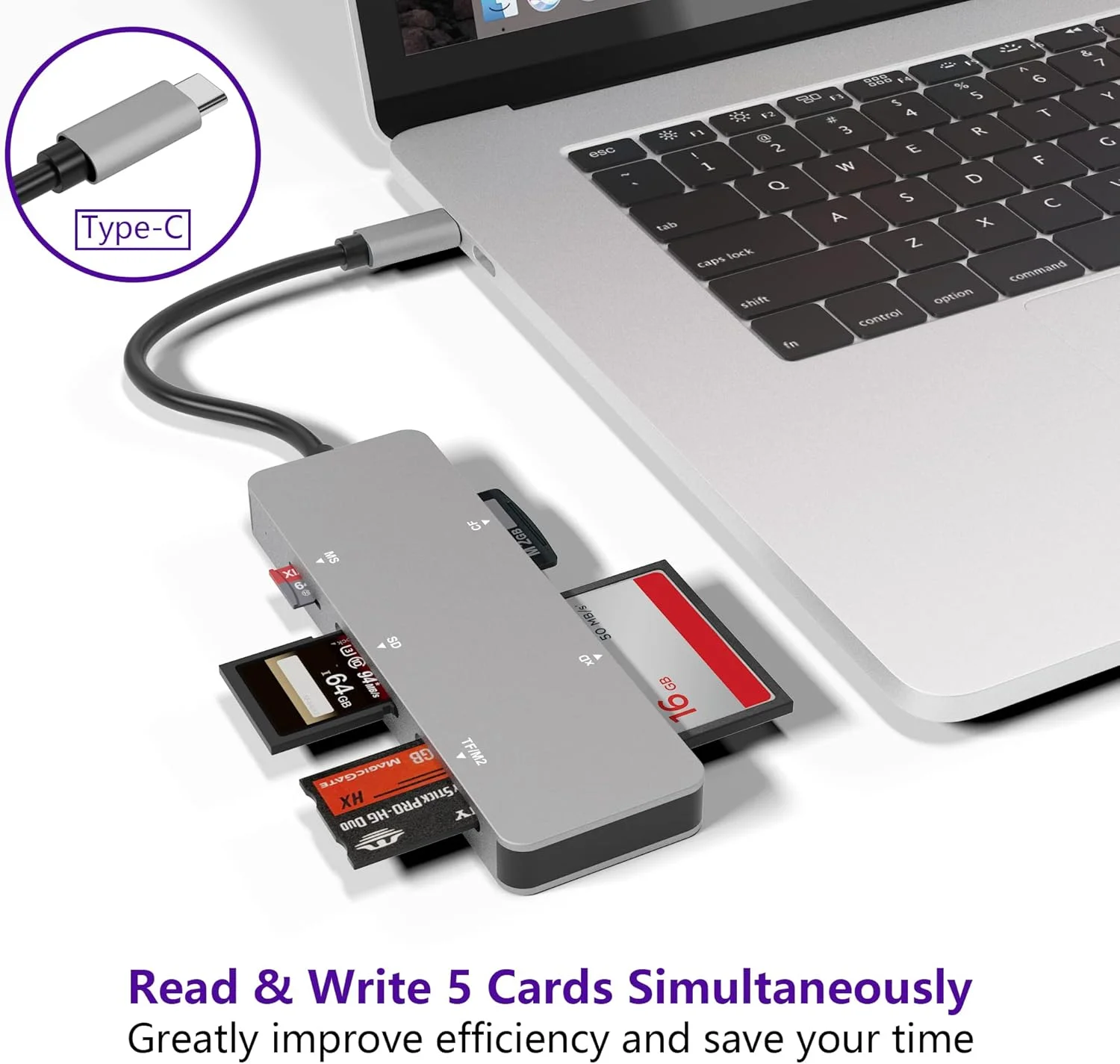 کارت خوان USB C برای کارت های حافظه XD، کارت خوان دوربین 6 در 1 با سرعت بالا TF/SD/MS/M2/XD/CF (5Gps) Type C، کارت خوان حافظه USB C XD پشتیبانی از کارت های تصویر Olympus و Fujifilm XD با ظرفیت 1GB 2GB