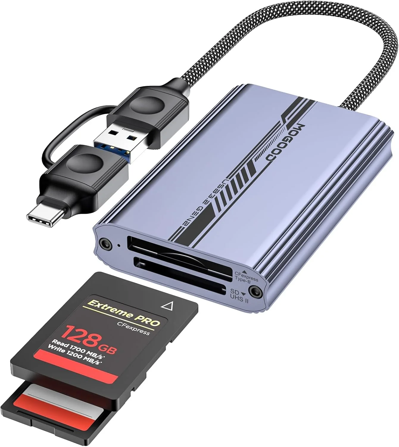 کارت خوان دوگانه MOGOOD CF Express Type B و SD 4.0، آداپتور USB A/C به Type B CF Express، کارت خوان حافظه USB 3.2 Gen 2 10Gbps CFexpress B برای عکاسان، مک بوک، لپ تاپ، تبلت و غیره