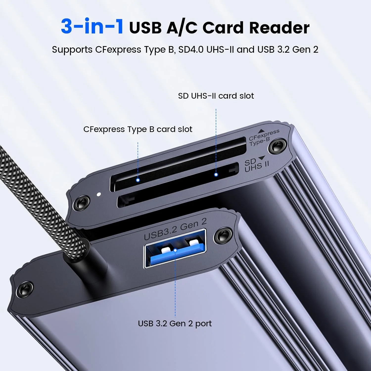 کارت خوان دوگانه MOGOOD CF Express Type B و SD 4.0، آداپتور USB A/C به Type B CF Express، کارت خوان حافظه USB 3.2 Gen 2 10Gbps CFexpress B برای عکاسان، مک بوک، لپ تاپ، تبلت و غیره کارت خوان دوگانه MOGOOD CF Express Type B و SD 4.0، آداپتور USB A/C به Type B CF Express، کارت خوان حافظه USB 3.2 Gen 2 10Gbps CFexpress B برای عکاسان، مک بوک، لپ تاپ، تبلت و غیره