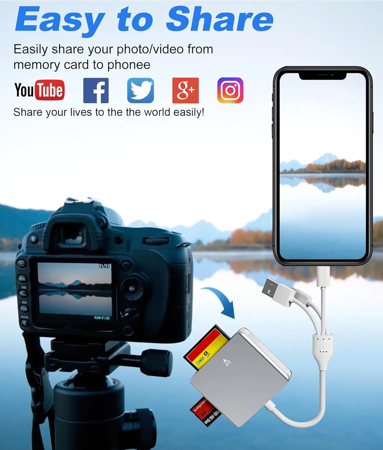 آداپتور کارت حافظه پرو دو - کارت خوان حافظه چندگانه 5 در 1 آلومینیومی با اتصالات سه گانه لایتنینگ/USB-C/USB 3.0 برای SD/Micro SD/MS/XD/CF، آداپتور کارت حافظه پرو دو برای آیفون/اندروید/کامپیوتر آداپتور کارت حافظه پرو دو - کارت خوان حافظه چندگانه 5 در 1 آلومینیومی با اتصالات سه گانه لایتنینگ/USB-C/USB 3.0 برای SD/Micro SD/MS/XD/CF، آداپتور کارت حافظه پرو دو برای آیفون/اندروید/کامپیوتر