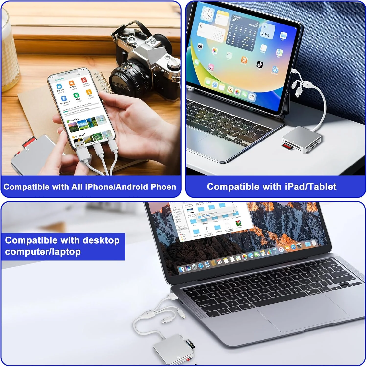 آداپتور کارت حافظه پرو Duo - کارت خوان 5 در 1 SD/TF/CF/MS/XD با لایتنینگ/USB C و USB 3.0 سه در یک برای آیفون 15/سامسونگ S23/کامپیوتر - کارت خوان چند منظوره OTG و آداپتور کارت حافظه پرو Duo آداپتور کارت حافظه پرو Duo - کارت خوان 5 در 1 SD/TF/CF/MS/XD با لایتنینگ/USB C و USB 3.0 سه در یک برای آیفون 15/سامسونگ S23/کامپیوتر - کارت خوان چند منظوره OTG و آداپتور کارت حافظه پرو Duo