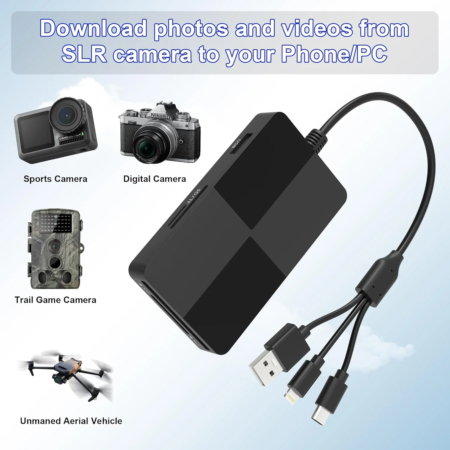 آداپتور کارت حافظه پرو دو برای آیفون/USB C/PC - کارت خوان 8 در 1 SD/TF/CF/MS/XD و 3 پورت USB 2.0، کارت خوان حافظه چندگانه USB C لایتنینگ OTG آداپتور کارت خوان پرو دو برای آیفون آداپتور کارت حافظه پرو دو برای آیفون/USB C/PC - کارت خوان 8 در 1 SD/TF/CF/MS/XD و 3 پورت USB 2.0، کارت خوان حافظه چندگانه USB C لایتنینگ OTG آداپتور کارت خوان پرو دو برای آیفون